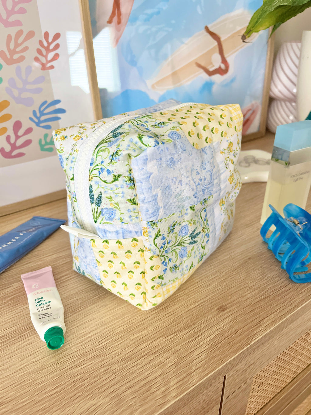 Green Patchwork Medium Makeup Bag