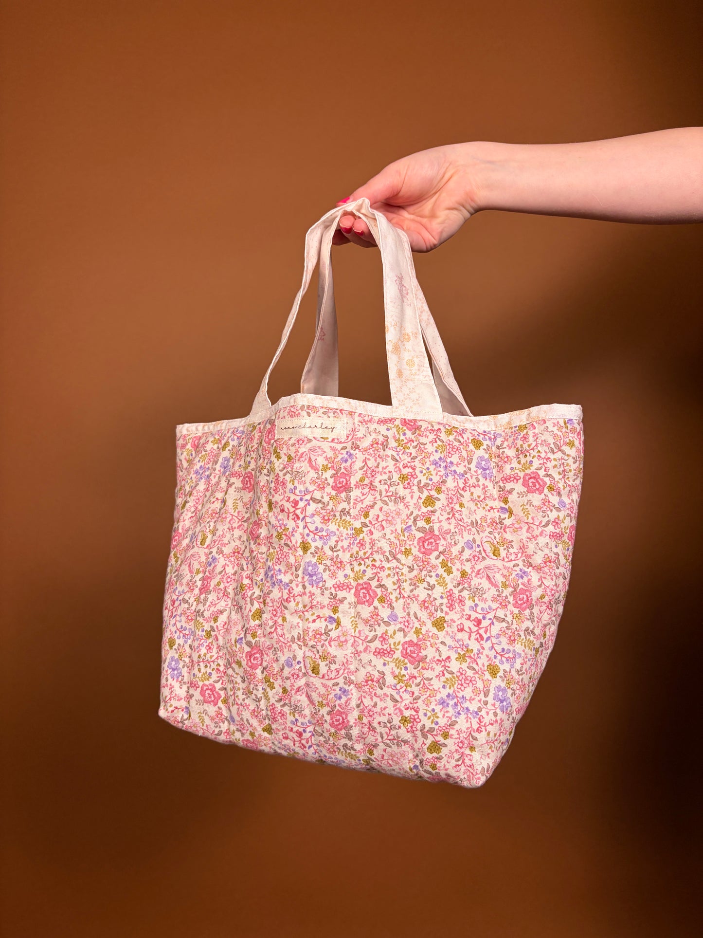 Ditsy Picnic Pink Short Strap Tote Bag