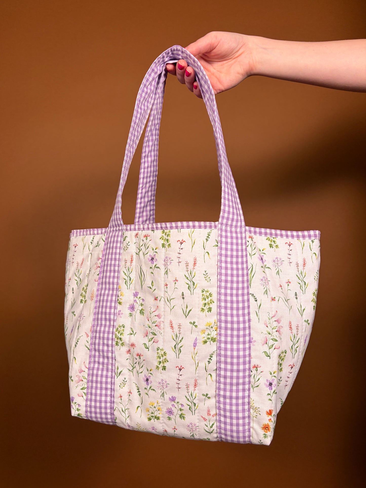 Purple Wildflower Mini Tote with Attached Straps
