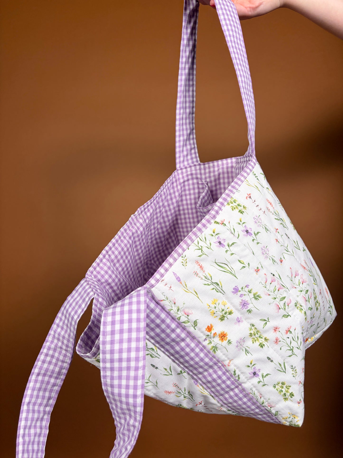 Purple Wildflower Mini Tote with Attached Straps