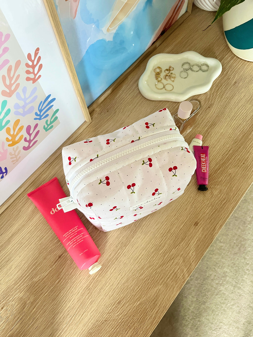 Cherry Red Medium Makeup Bag