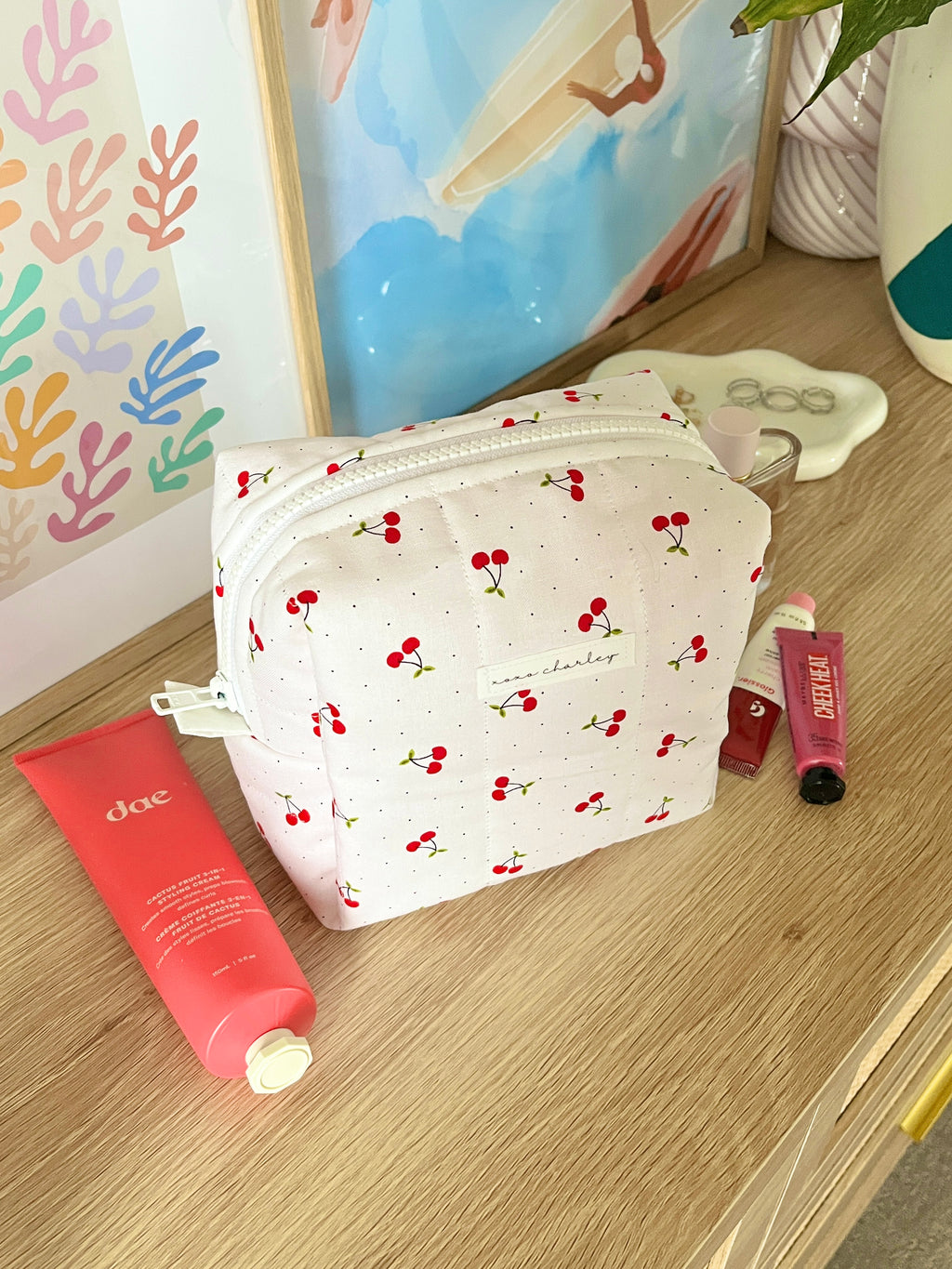 Cherry Red Medium Makeup Bag