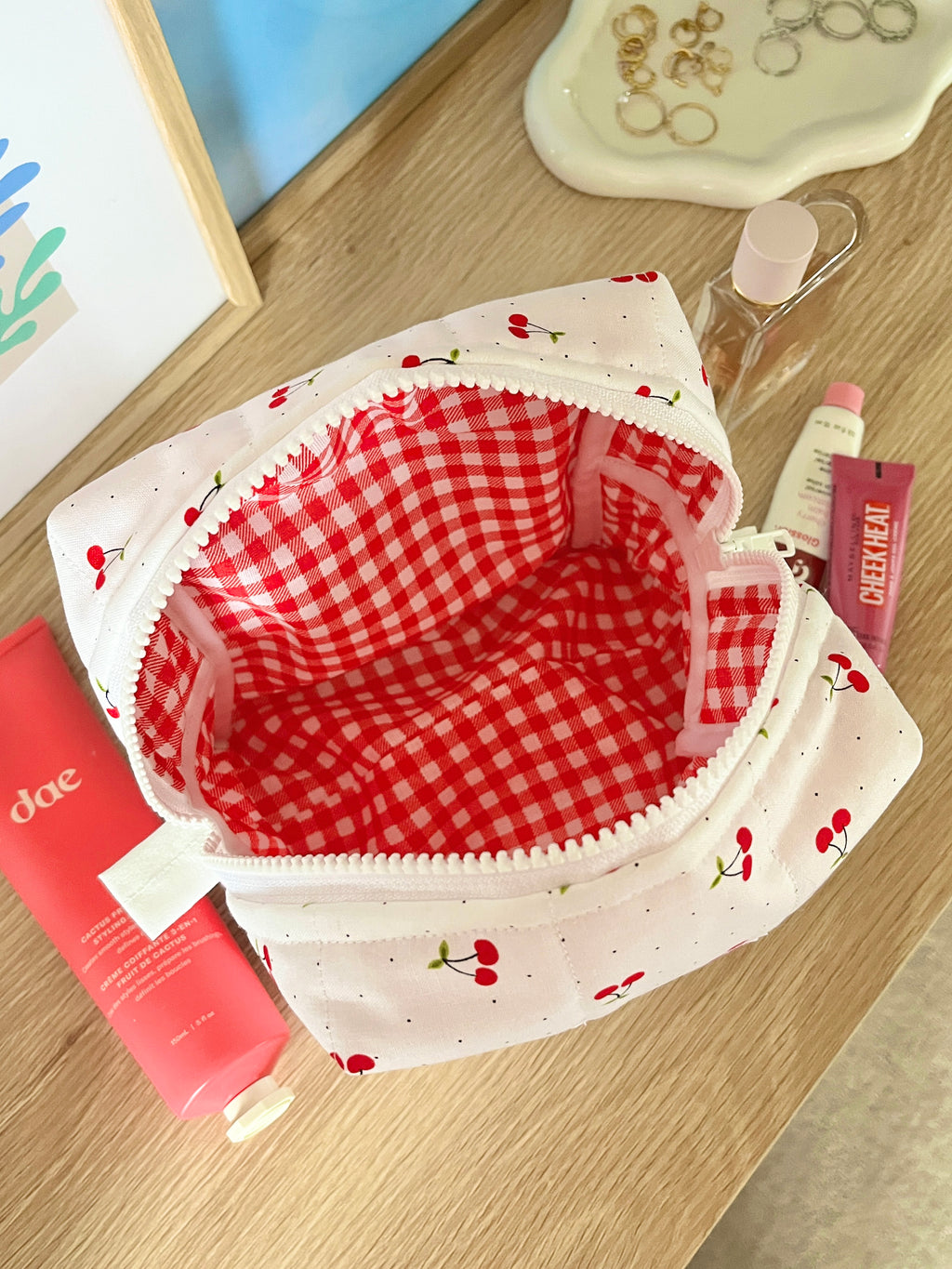Cherry Red Medium Makeup Bag