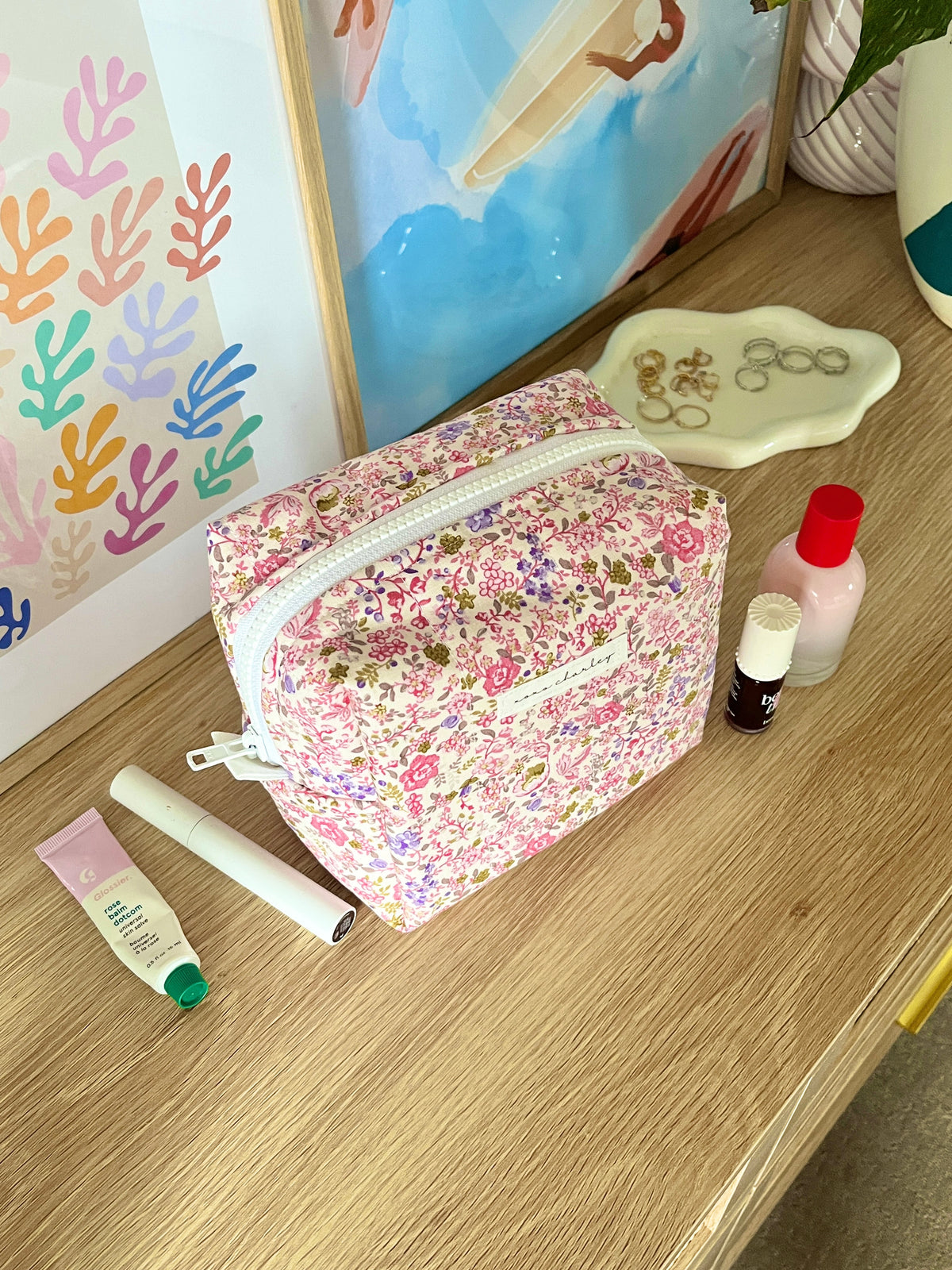 Ditsy Picnic Pink Medium Makeup Bag
