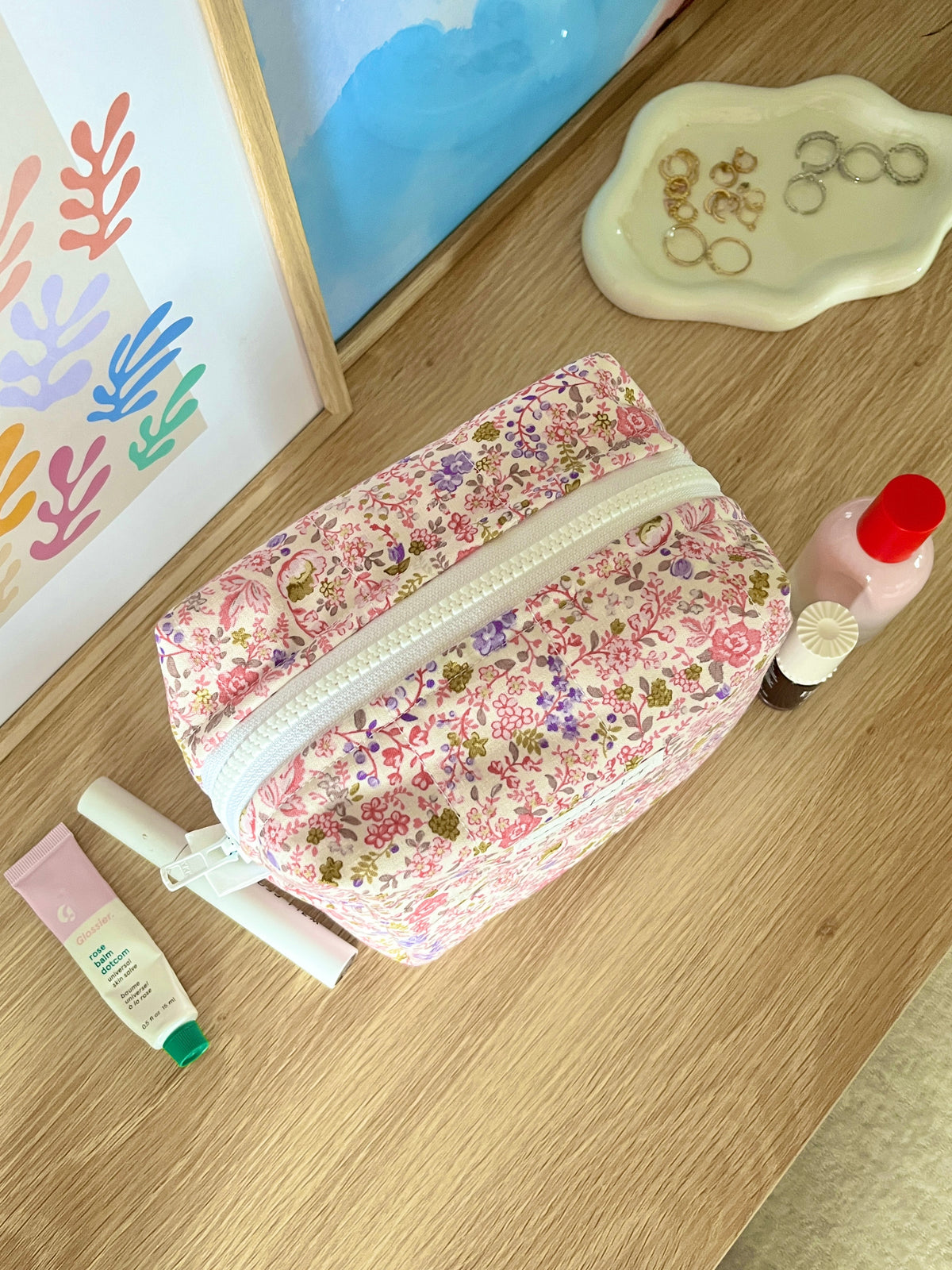 Ditsy Picnic Pink Medium Makeup Bag