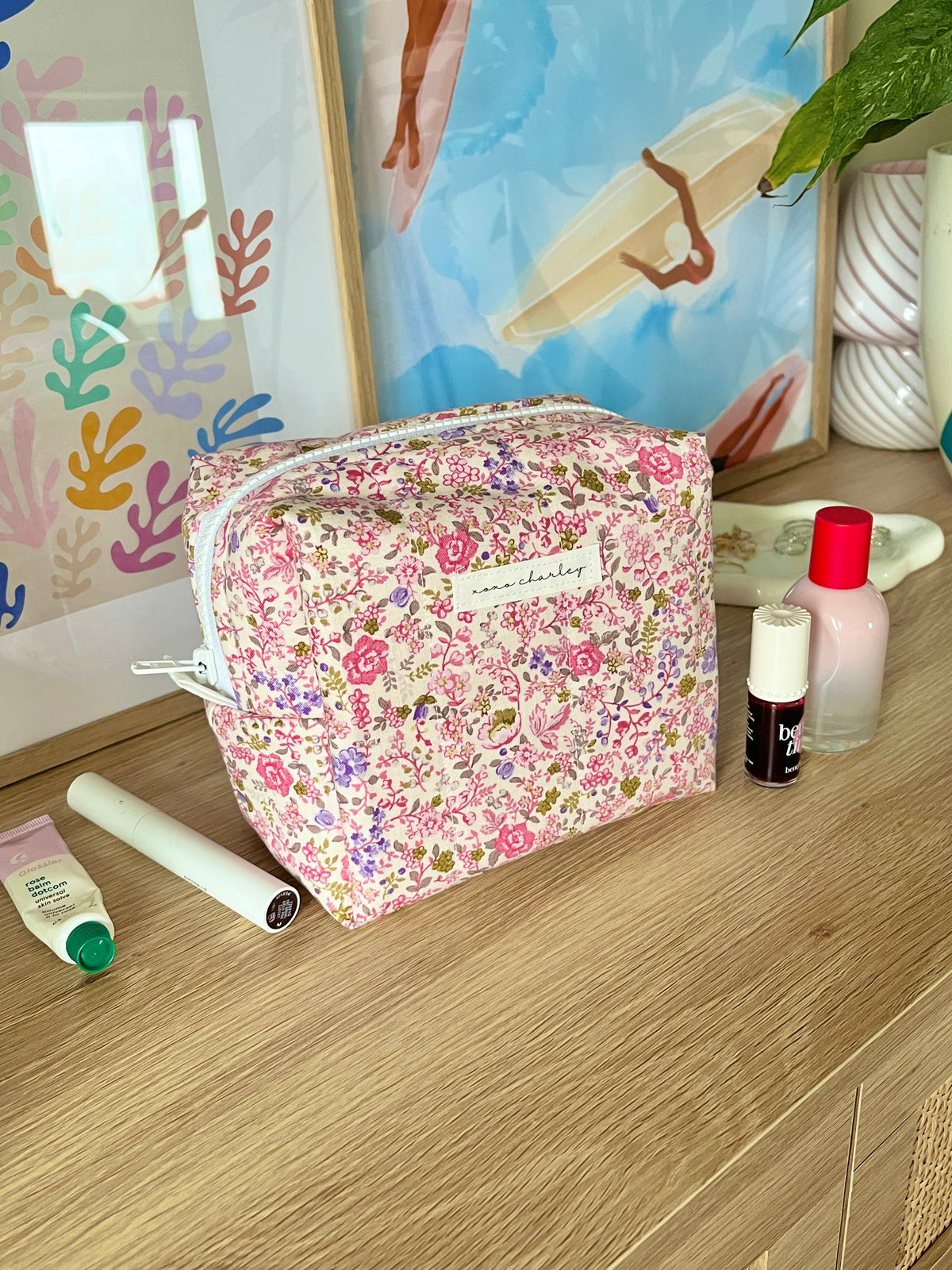 Ditsy Picnic Pink Medium Makeup Bag