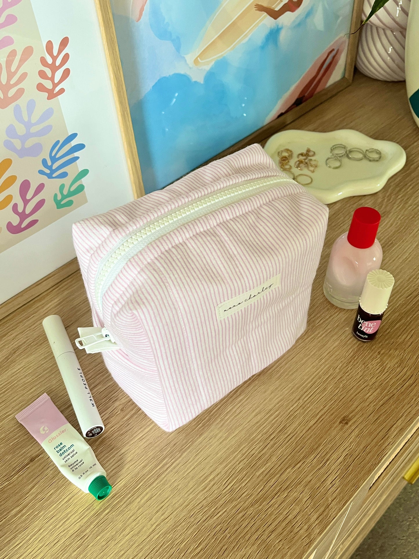The Tiny Pink and White Lines Makeup Bag