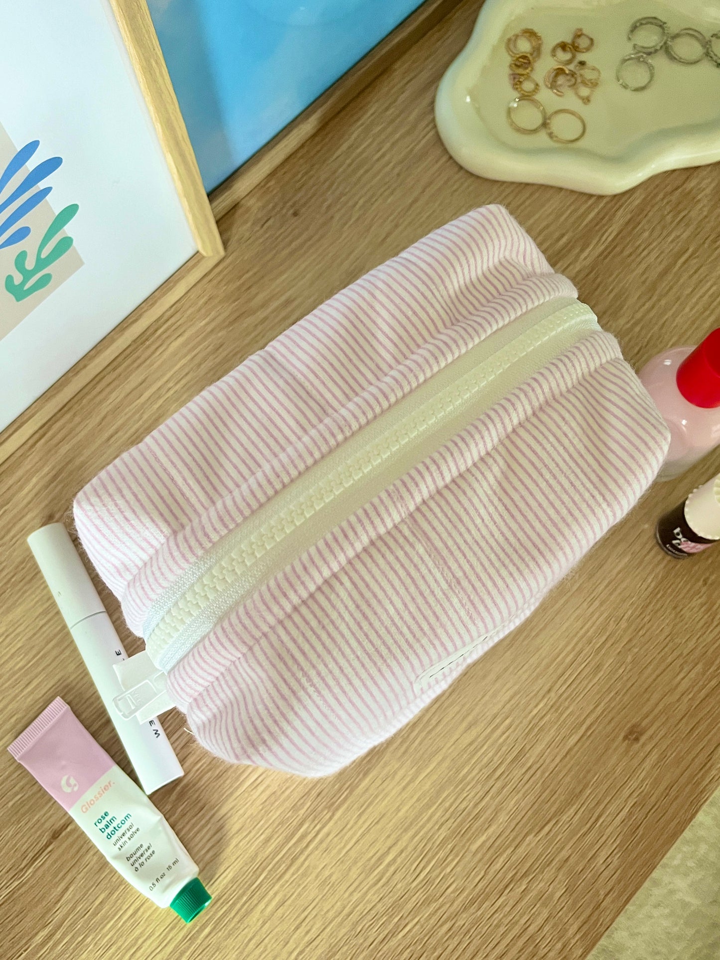 The Tiny Pink and White Lines Makeup Bag