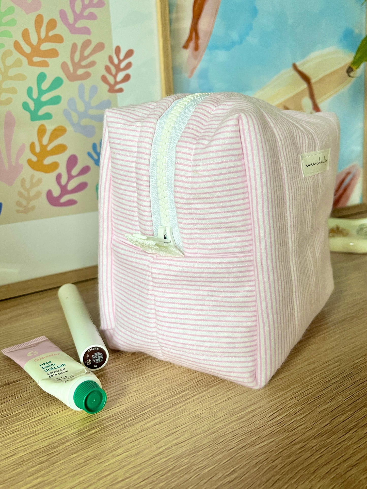 The Tiny Pink and White Lines Makeup Bag
