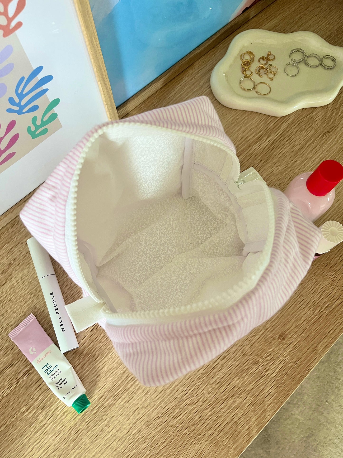 The Tiny Pink and White Lines Makeup Bag