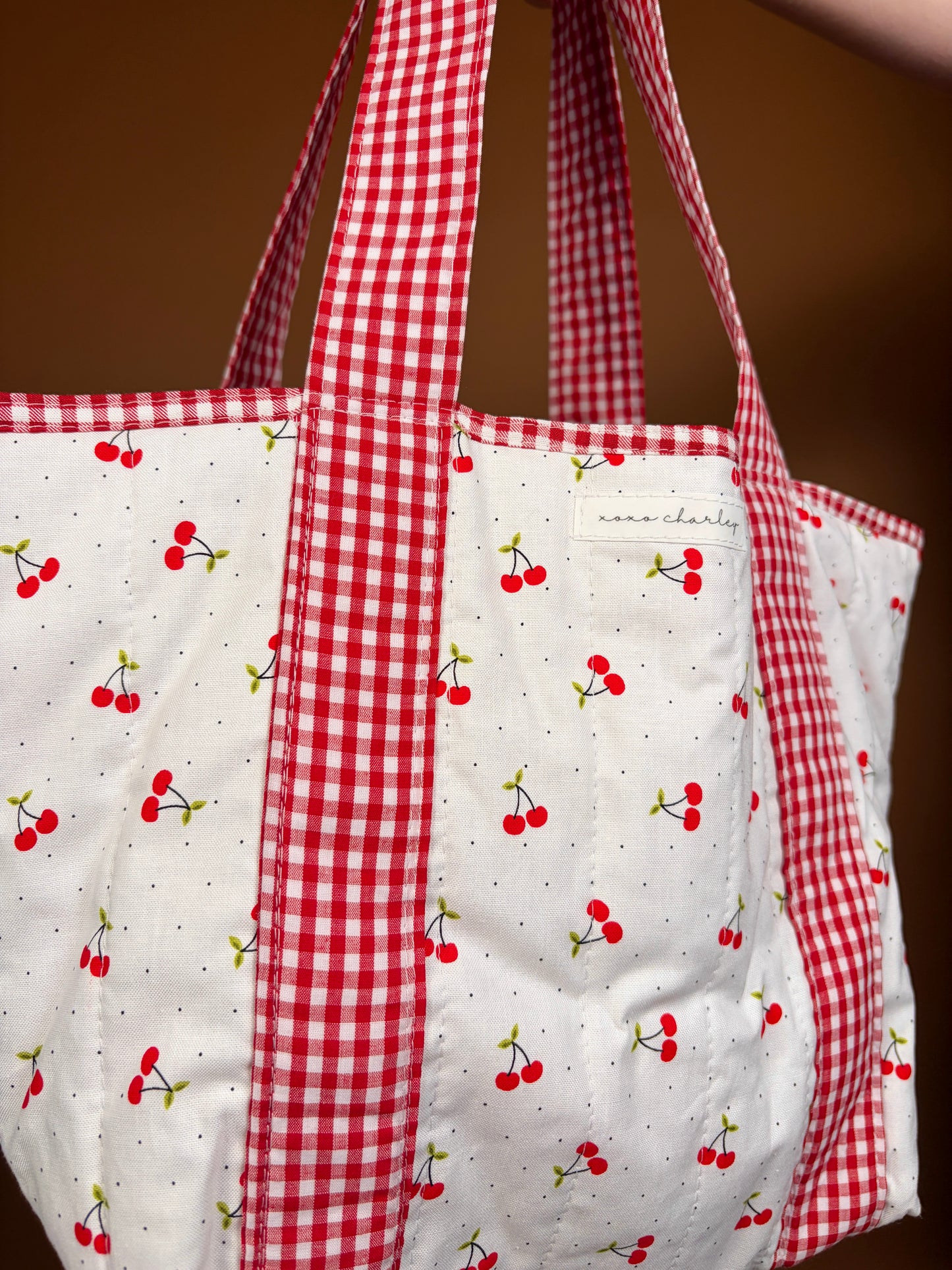 Cherry Red Mini Tote Bag with Attached Straps