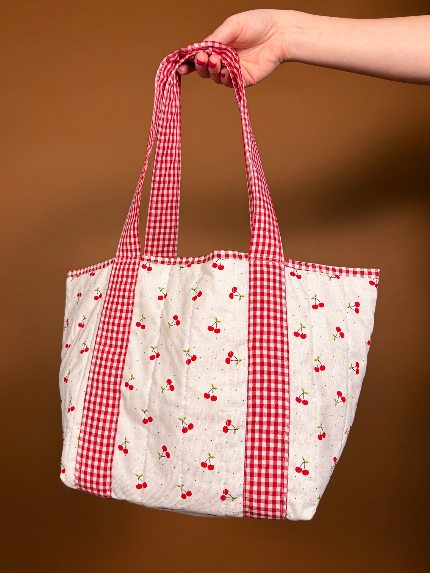 Cherry Red Mini Tote Bag with Attached Straps