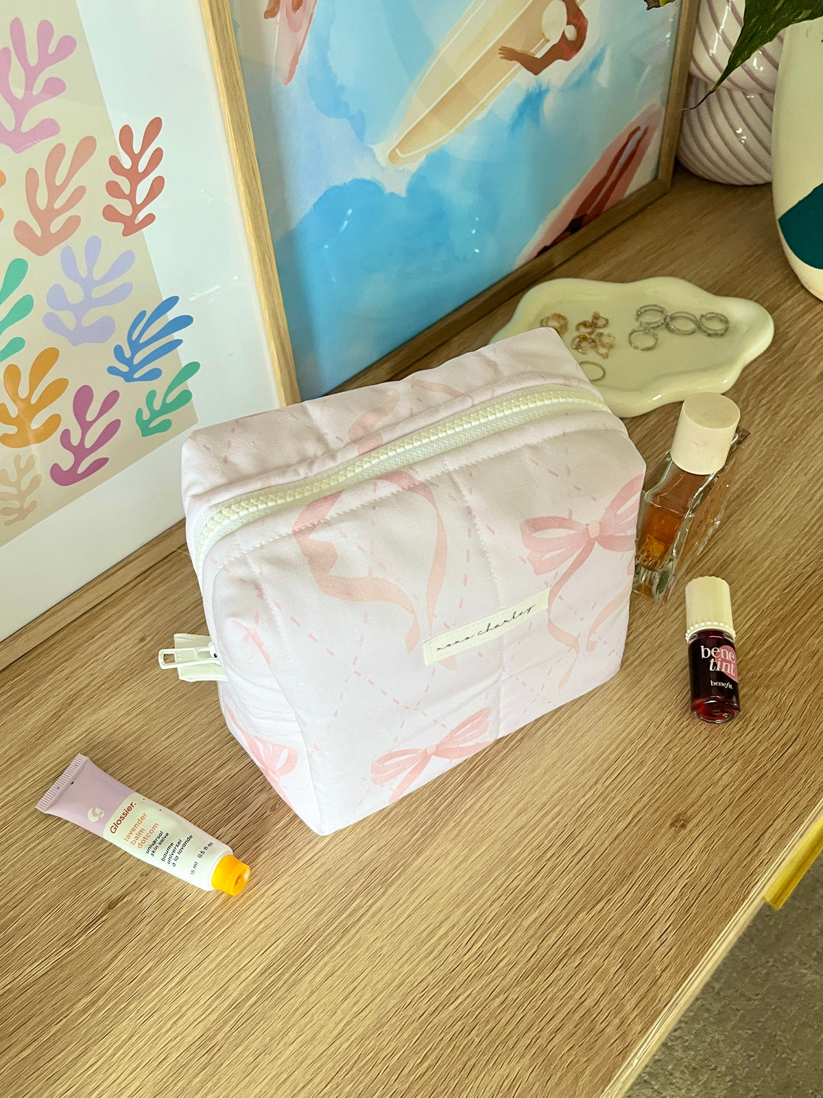 Large Pink Bow Medium Makeup Bag