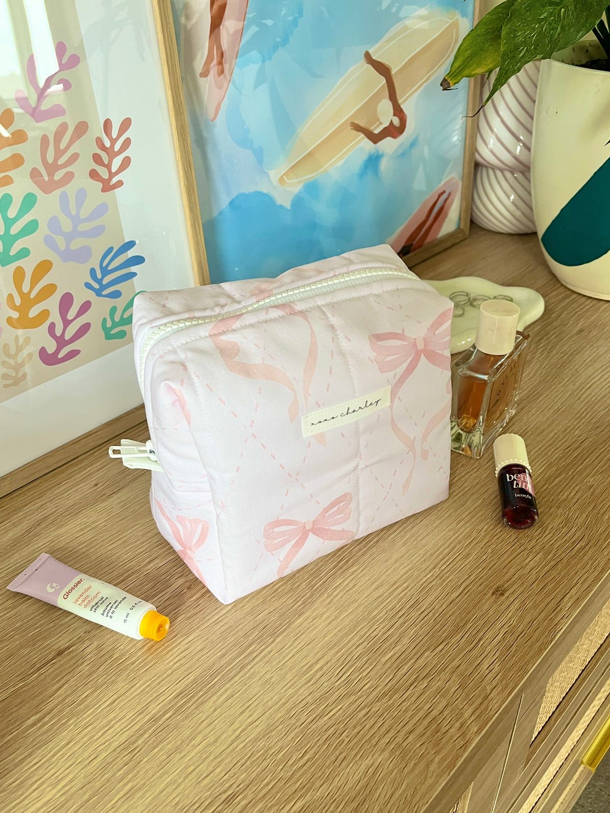 Large Pink Bow Medium Makeup Bag