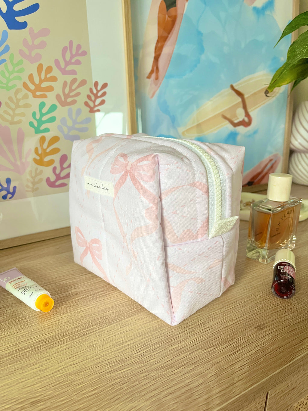 Large Pink Bow Medium Makeup Bag