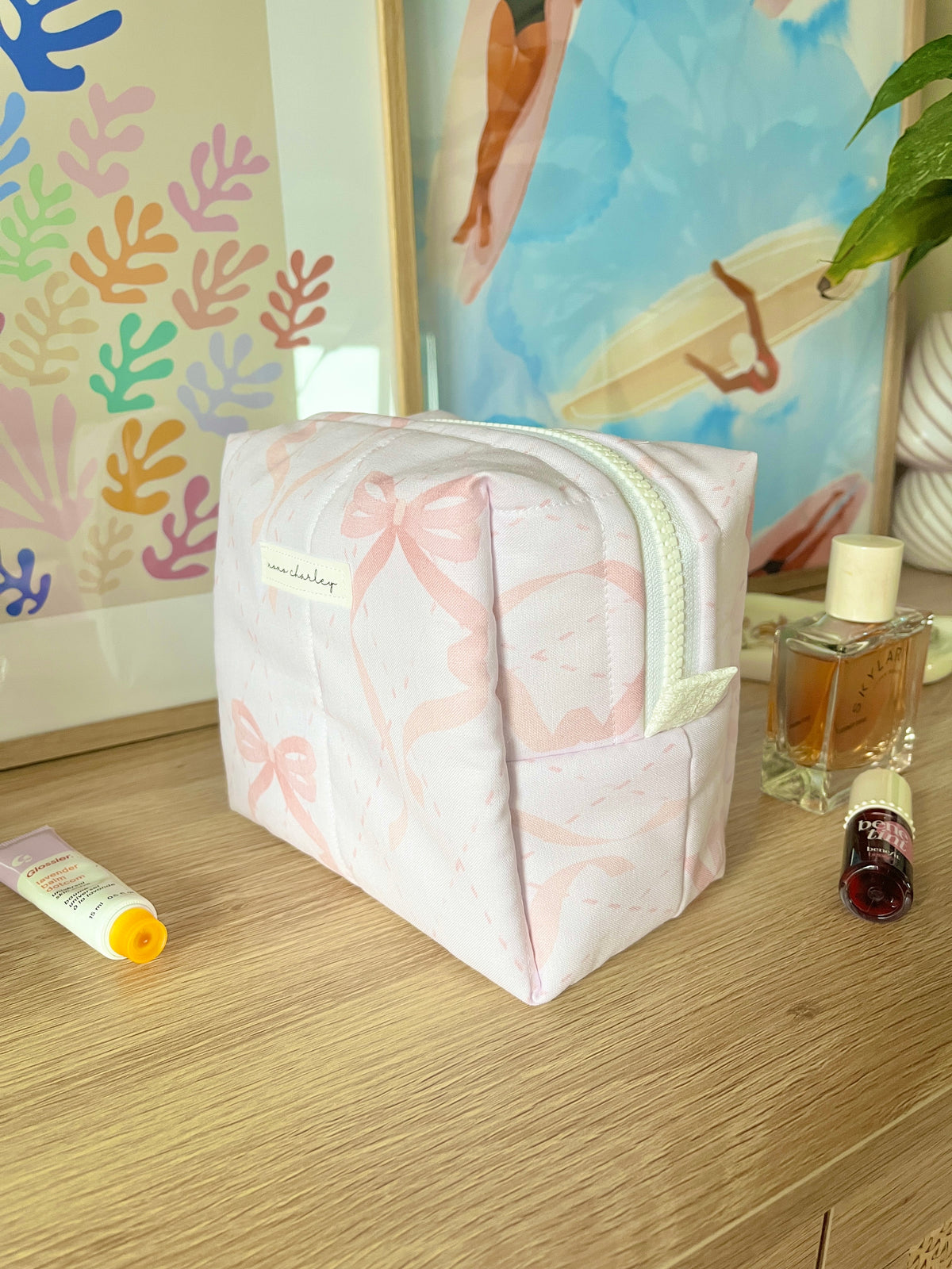 Large Pink Bow Medium Makeup Bag