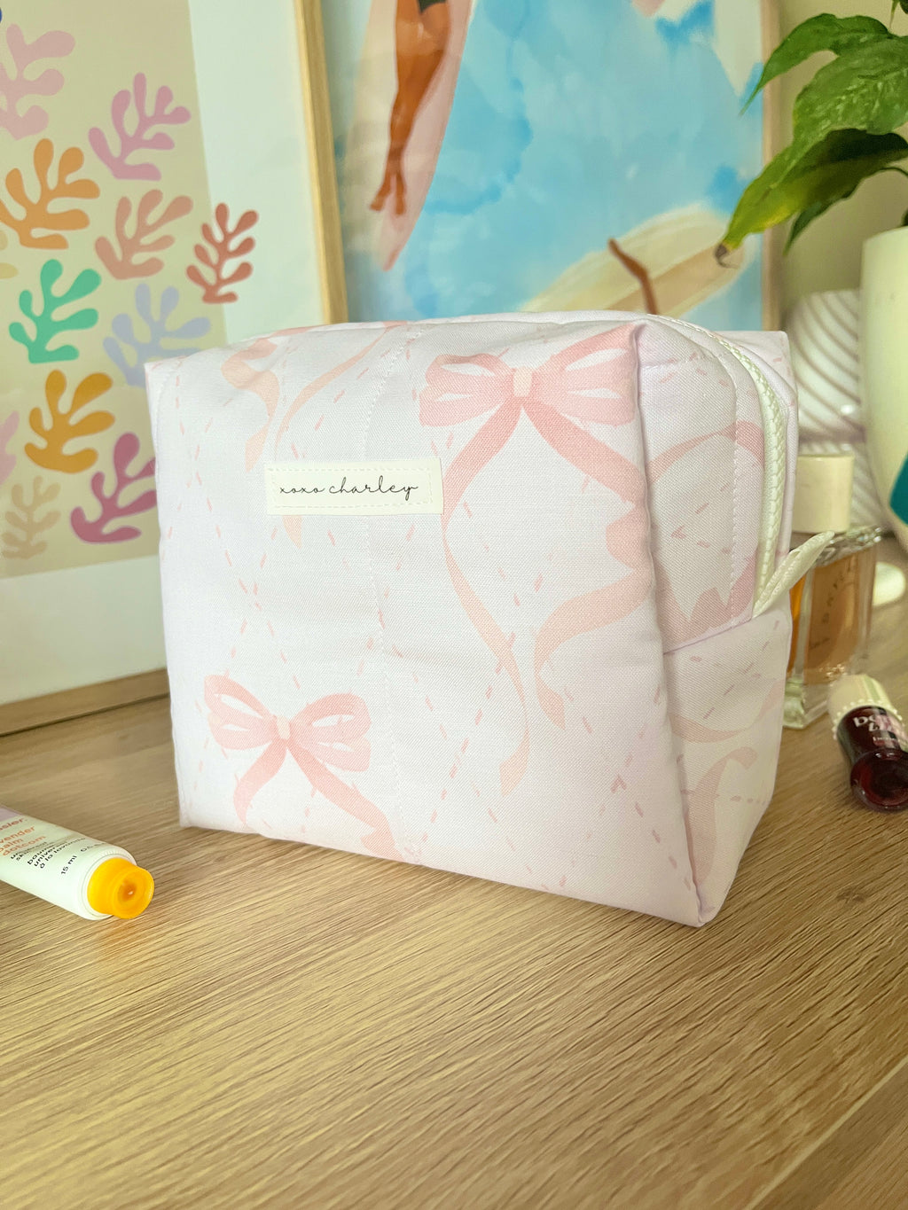 Large Pink Bow Medium Makeup Bag