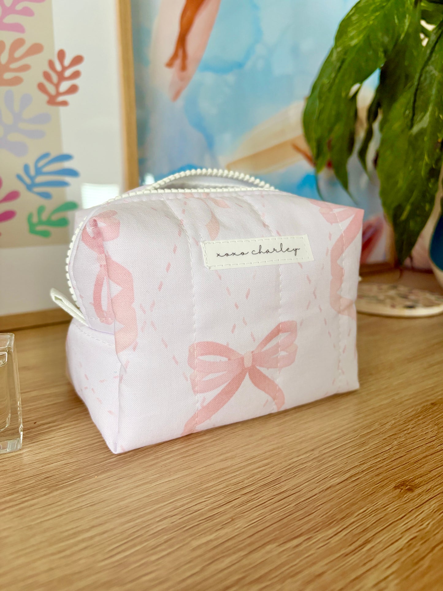 Large Pink Bow Mini Makeup Bag