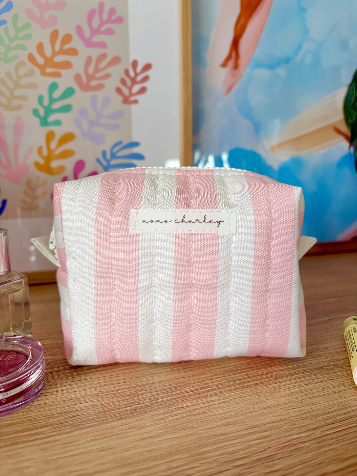 Pink & White Stripe Mini Makeup Bag