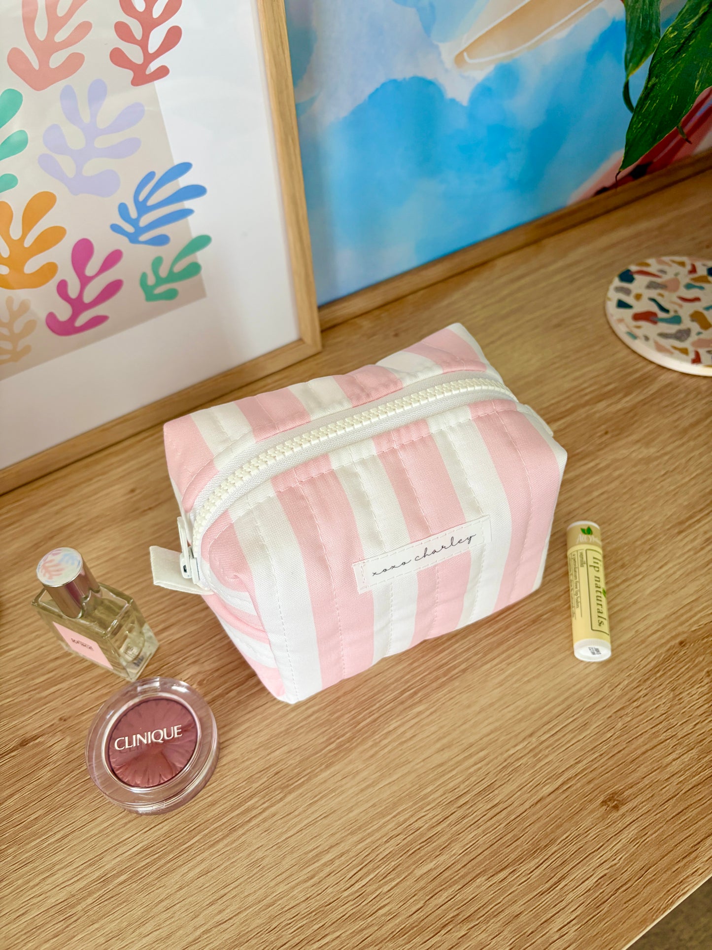 Pink & White Stripe Mini Makeup Bag