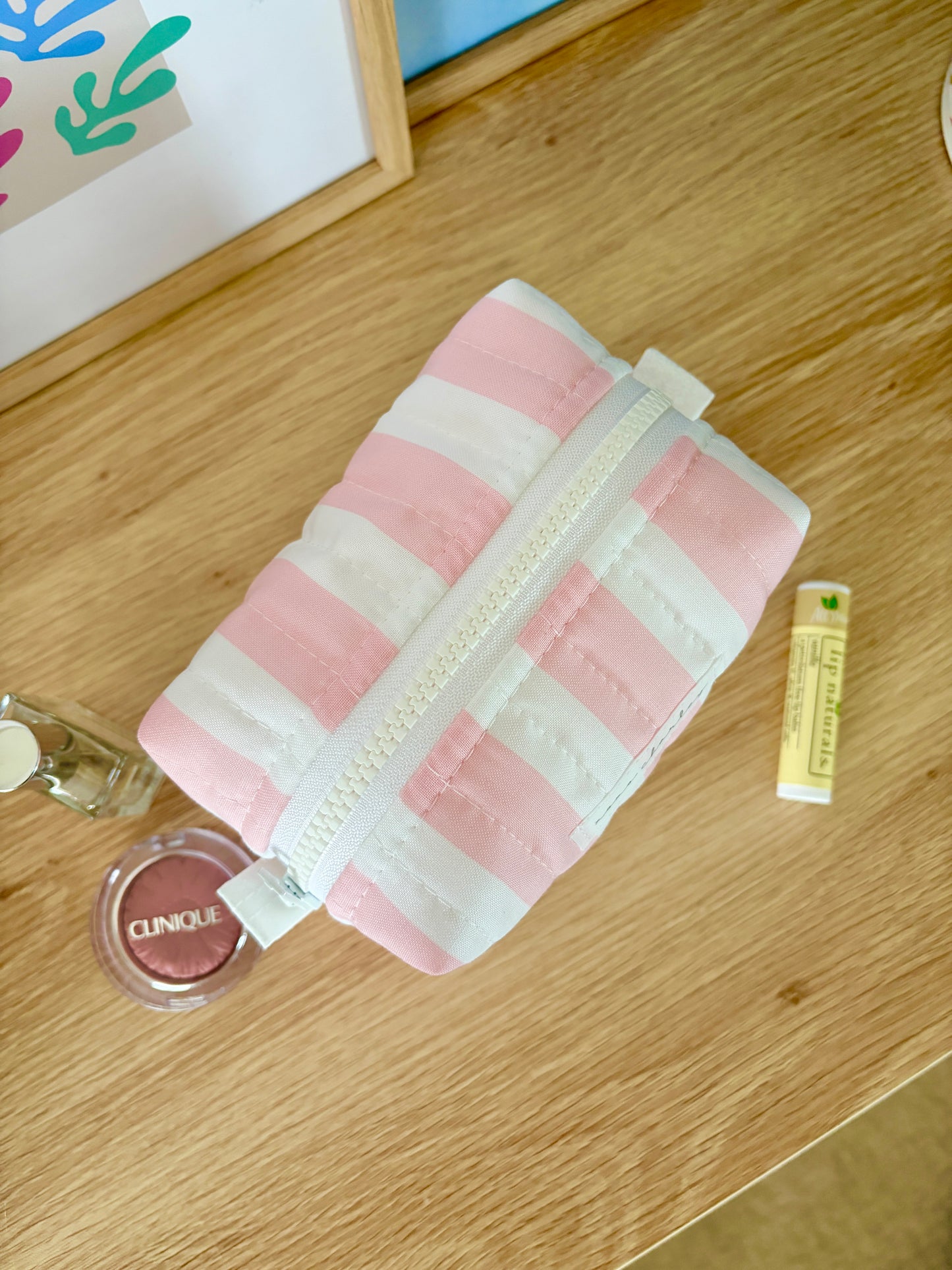 Pink & White Stripe Mini Makeup Bag