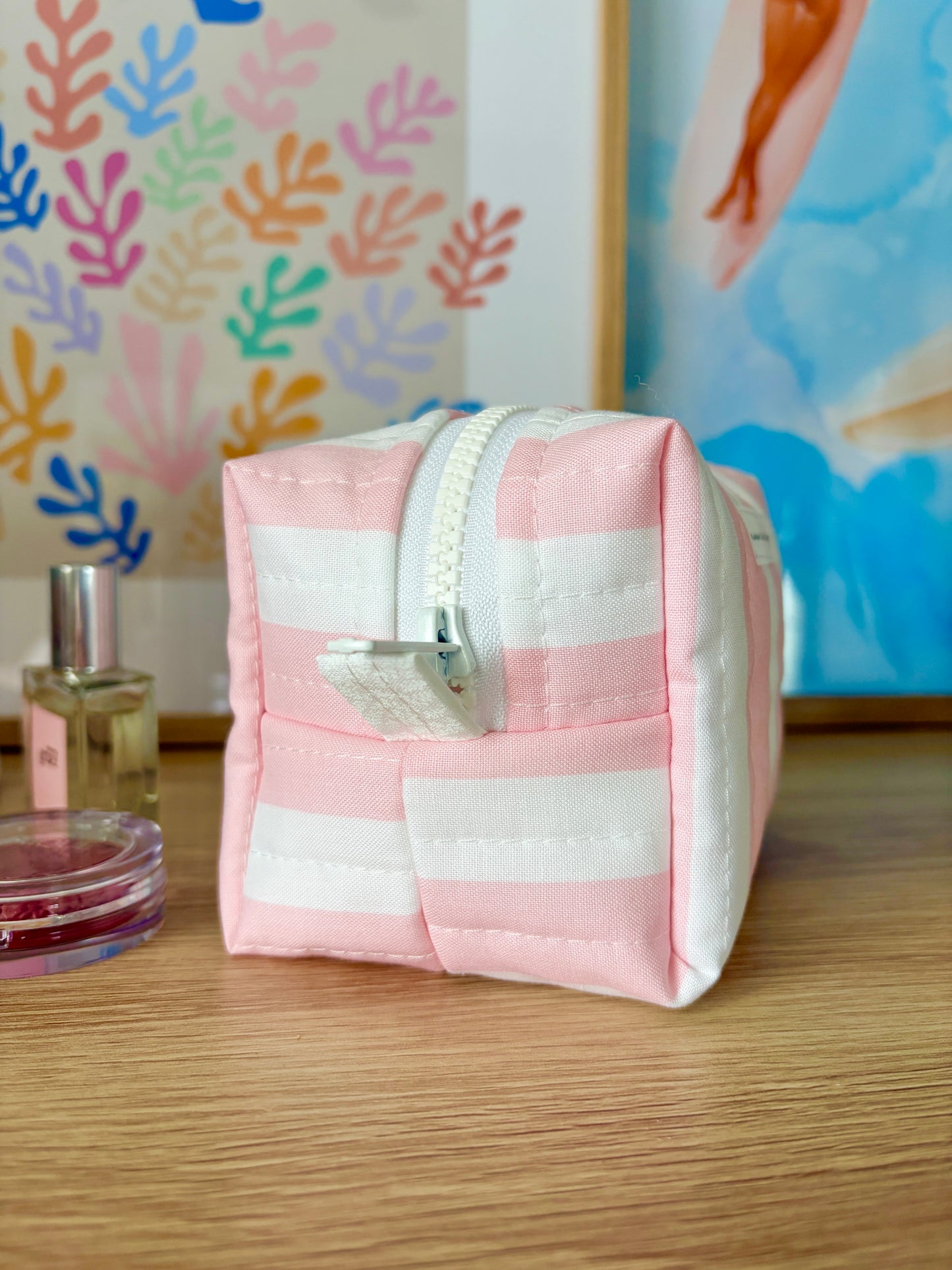 Pink & White Stripe Mini Makeup Bag