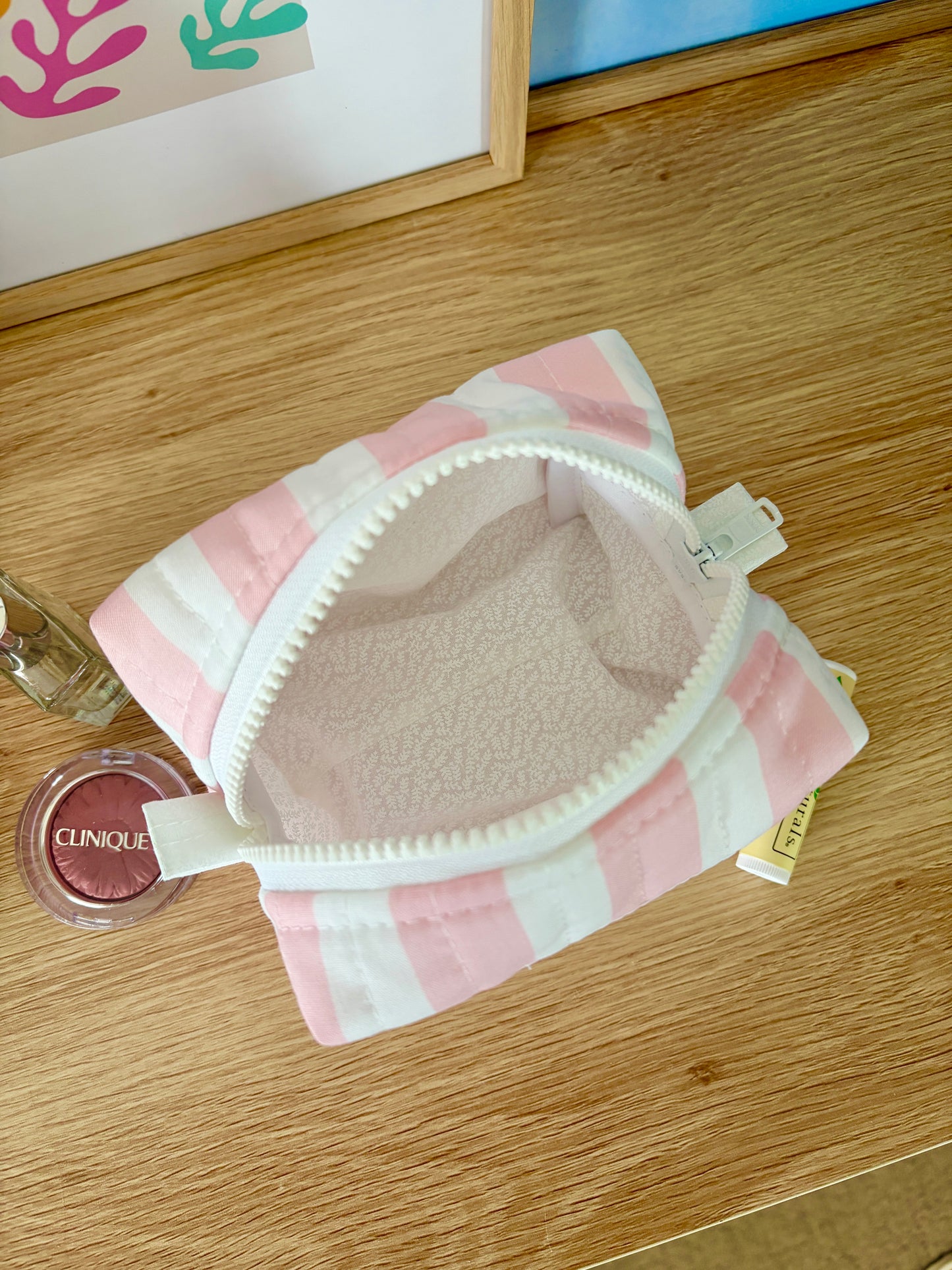 Pink & White Stripe Mini Makeup Bag