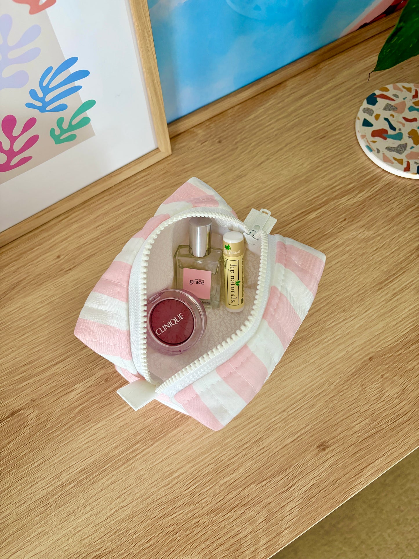 Pink & White Stripe Mini Makeup Bag