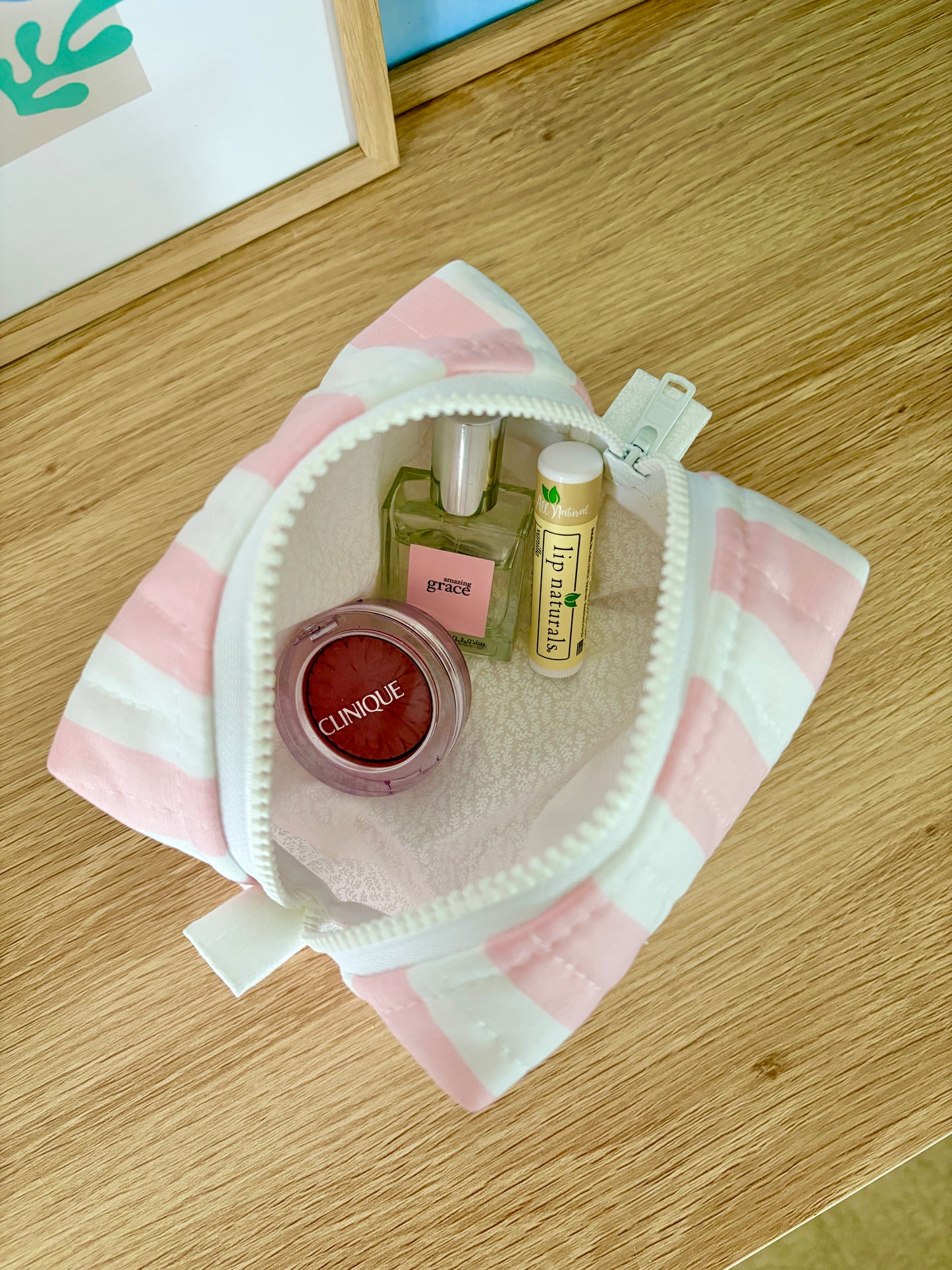Pink & White Stripe Mini Makeup Bag