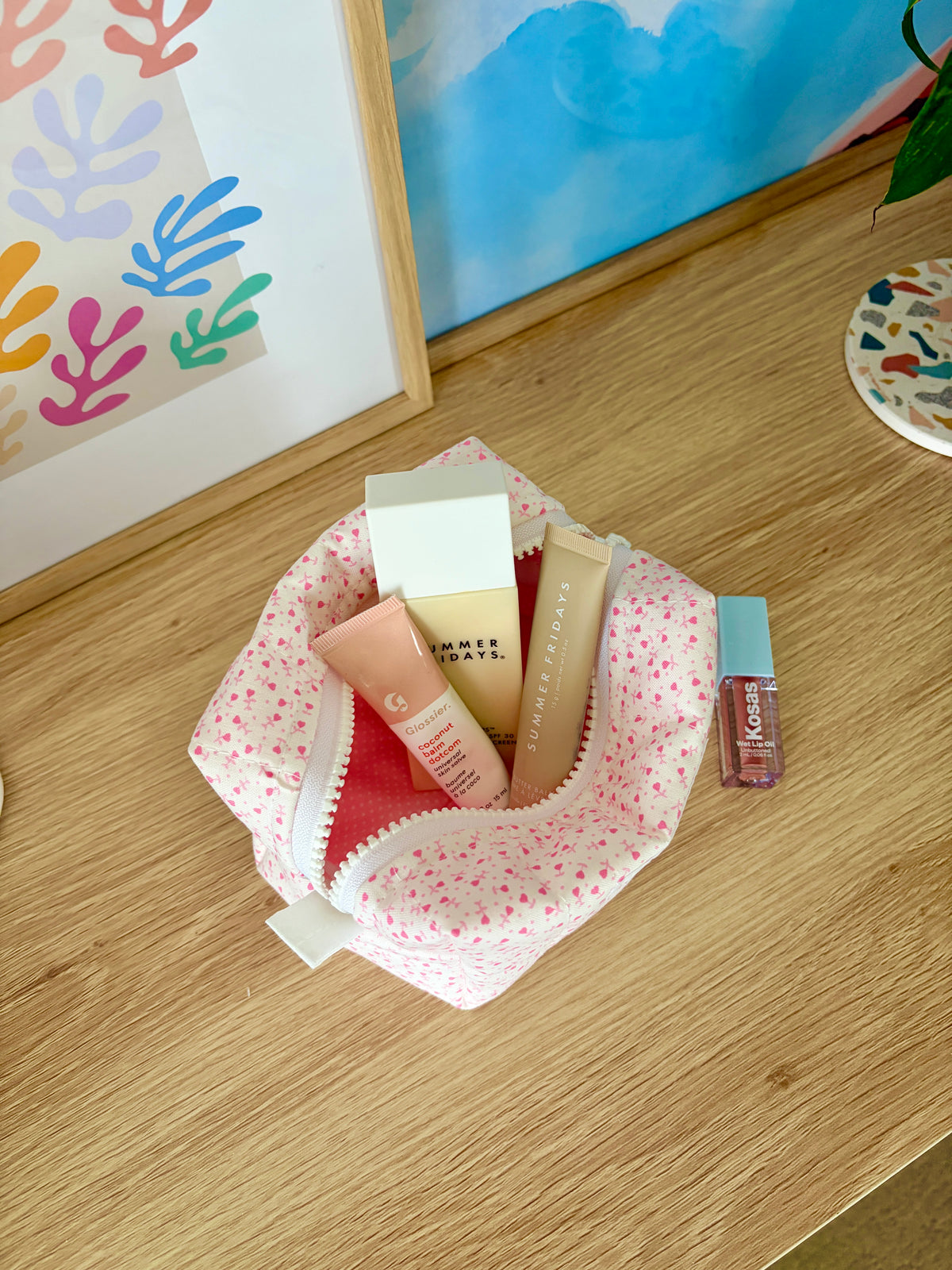 Tiny Pink Hearts Mini Makeup Bag