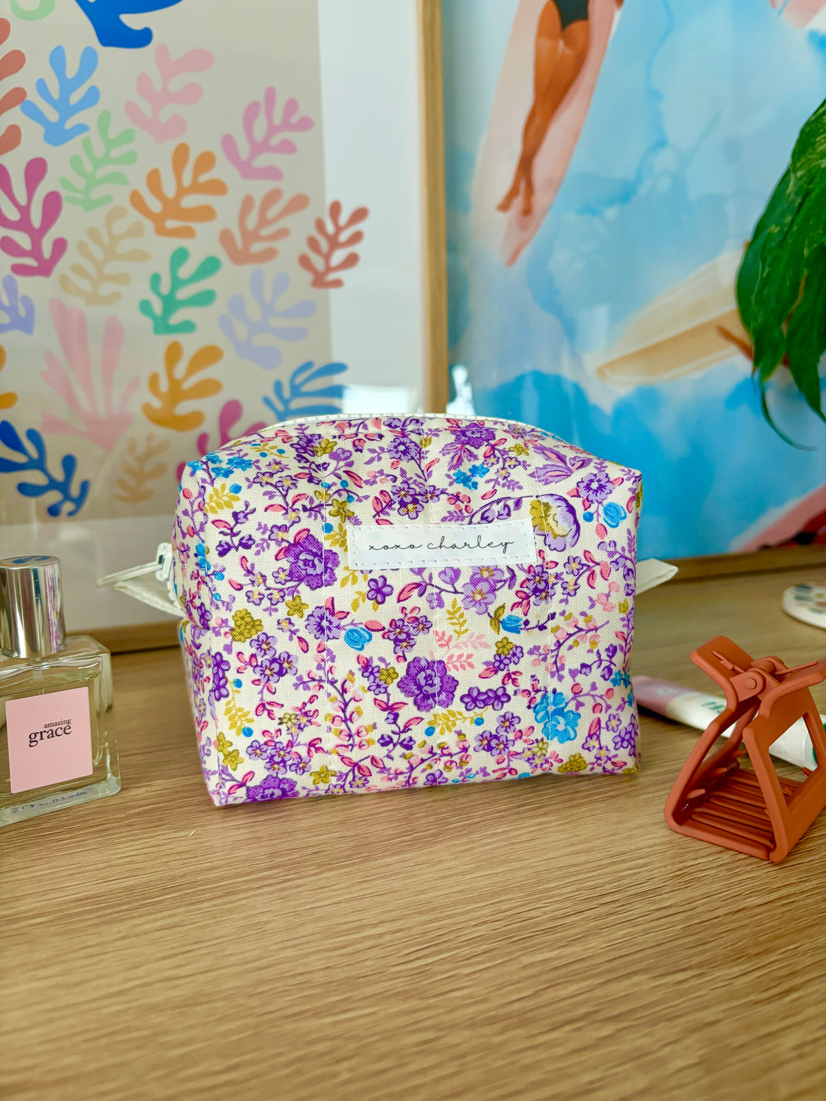 Ditsy Picnic Purple Mini Makeup Bag