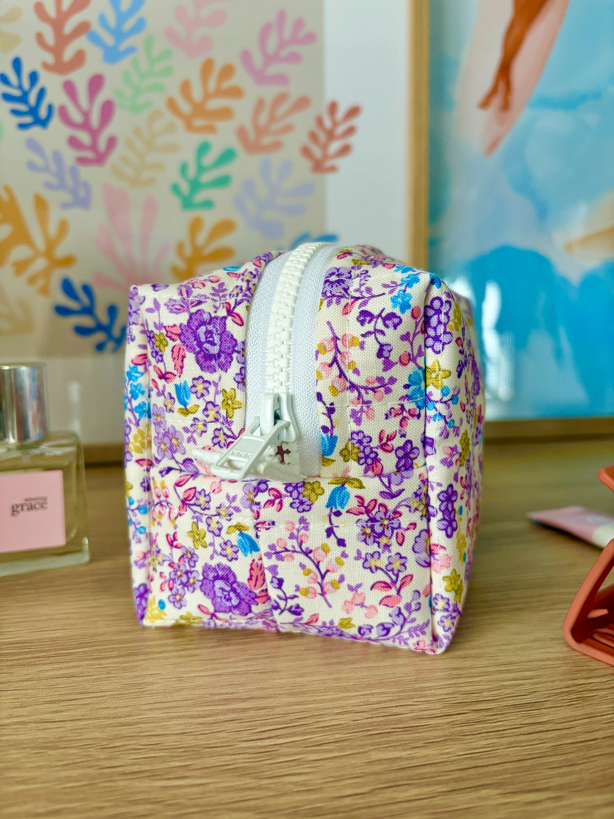 Ditsy Picnic Purple Mini Makeup Bag