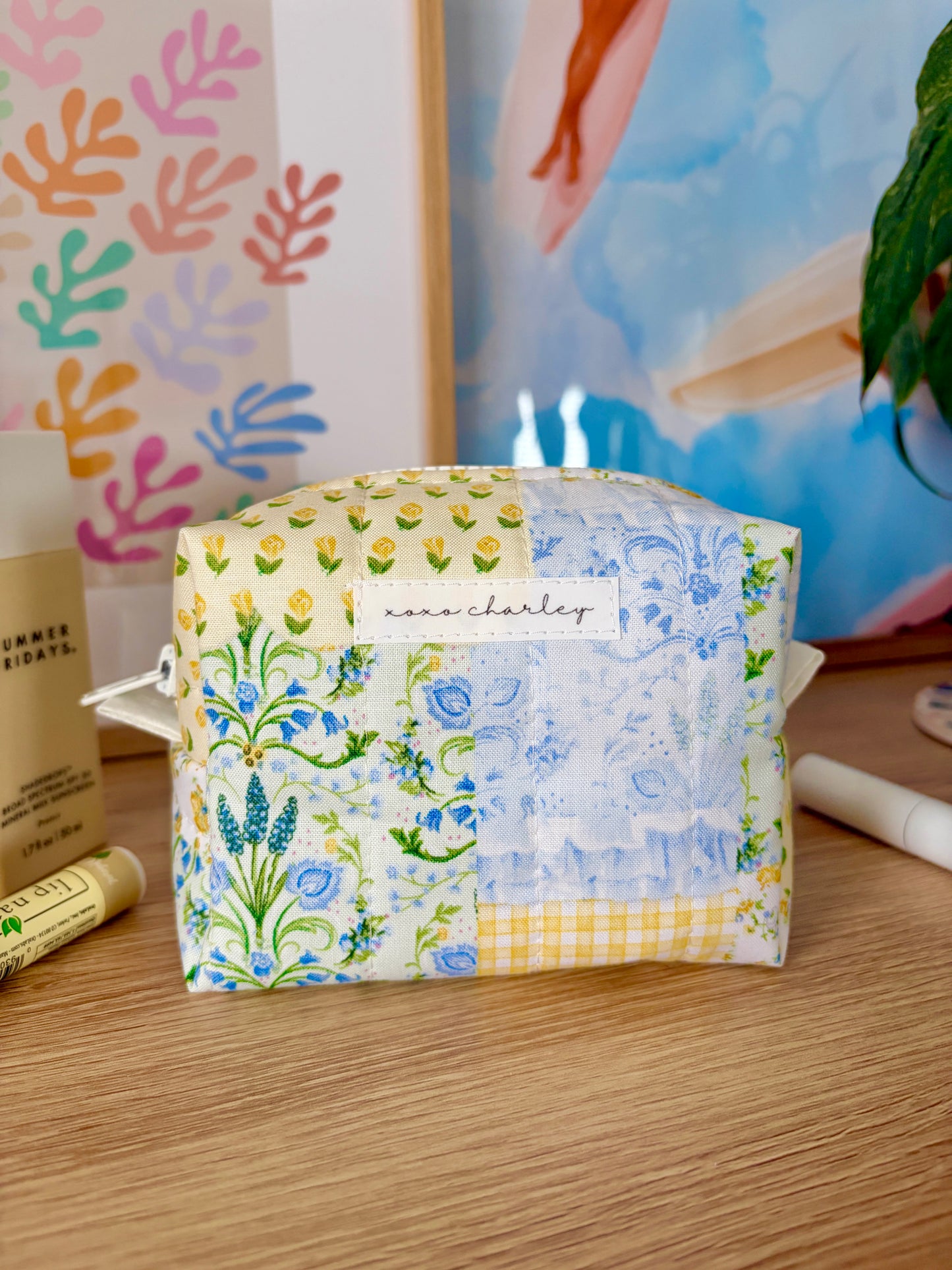 Green Patchwork Mini Makeup Bag
