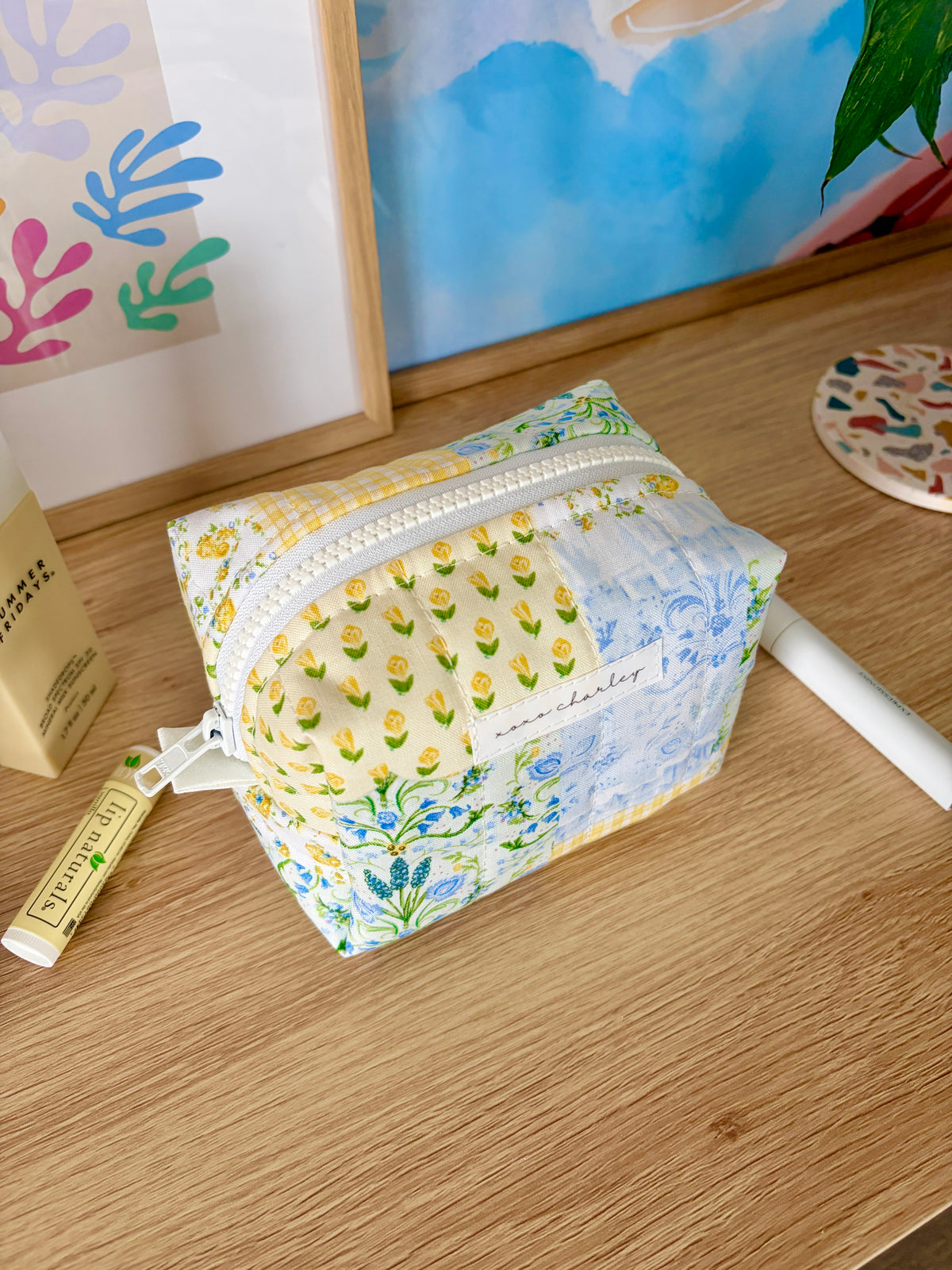 Green Patchwork Mini Makeup Bag