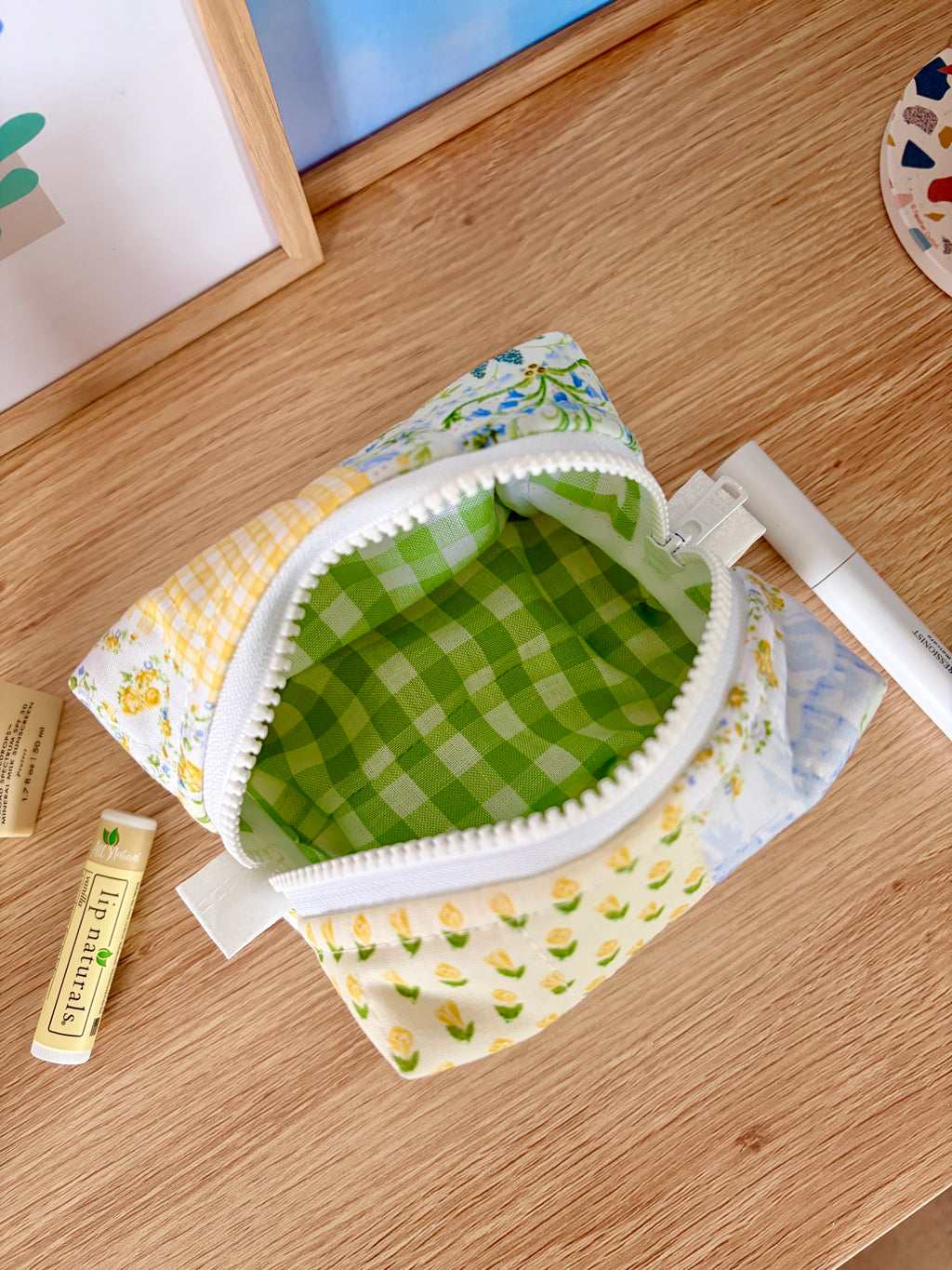 Green Patchwork Mini Makeup Bag