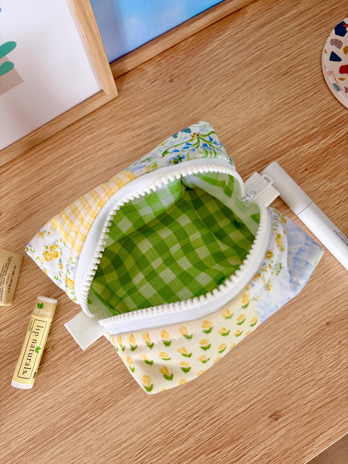 Green Patchwork Mini Makeup Bag