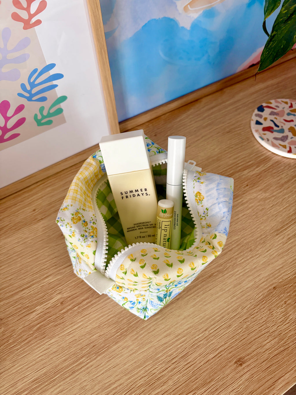 Green Patchwork Mini Makeup Bag