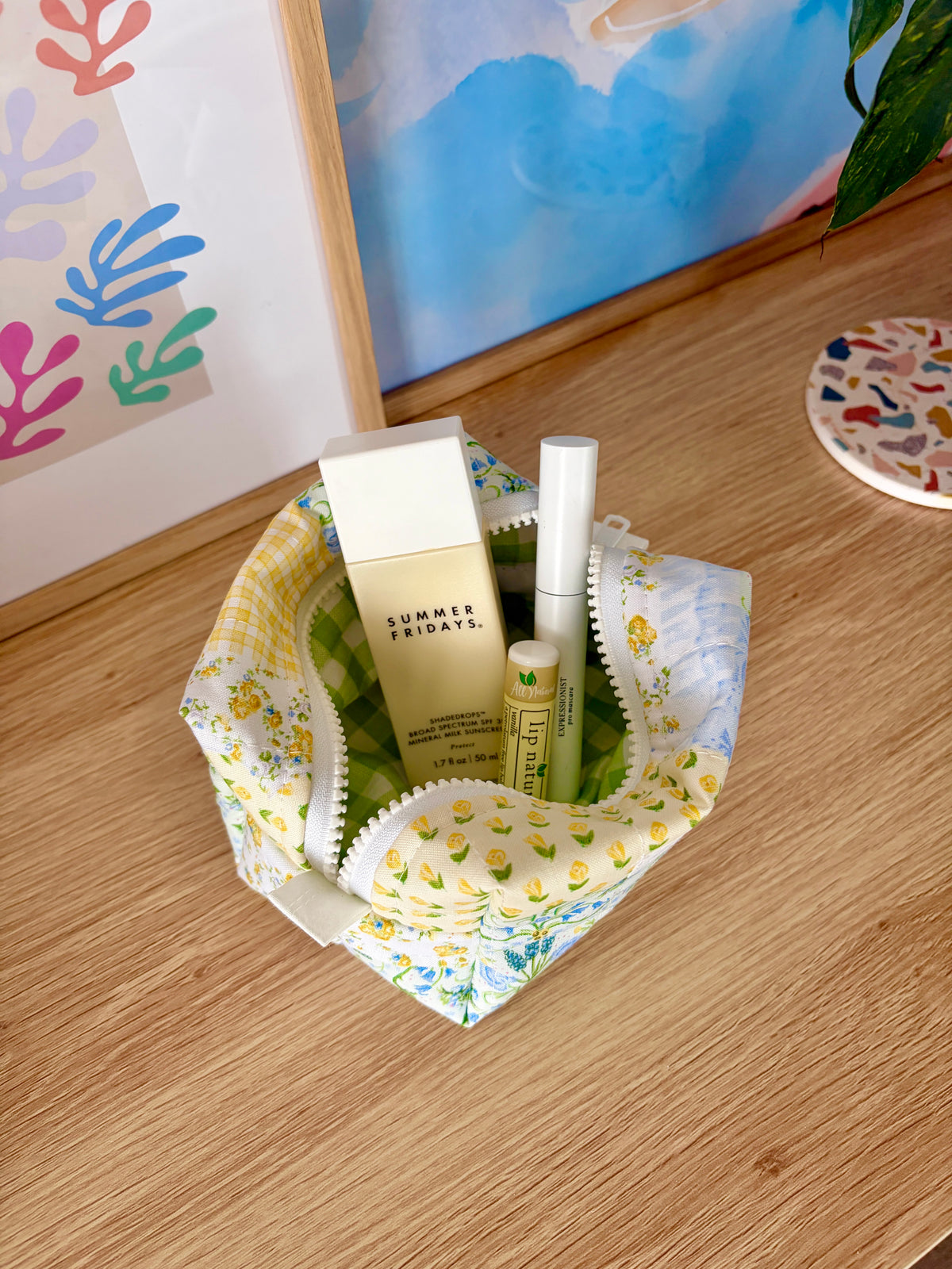 Green Patchwork Mini Makeup Bag