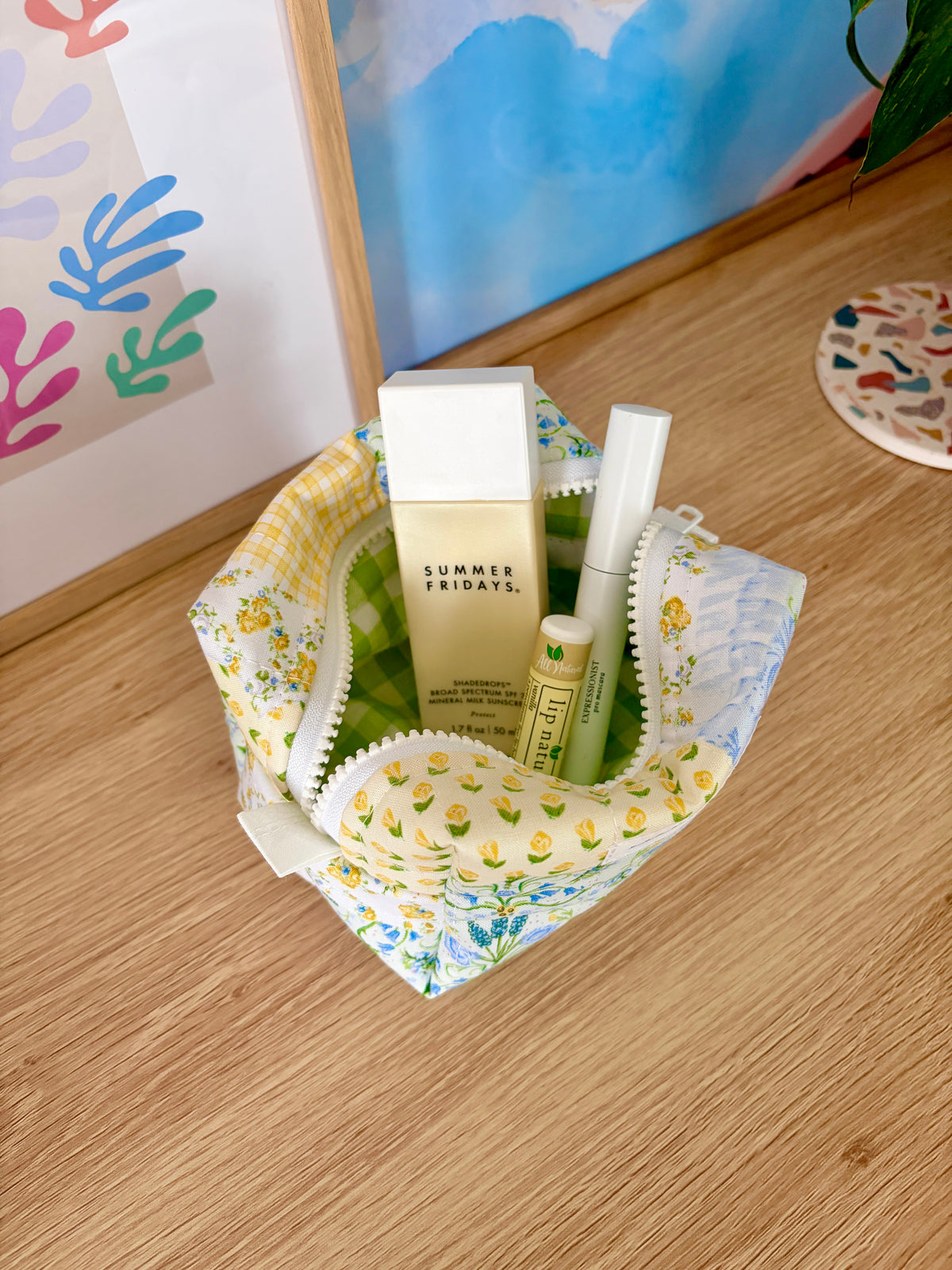Green Patchwork Mini Makeup Bag