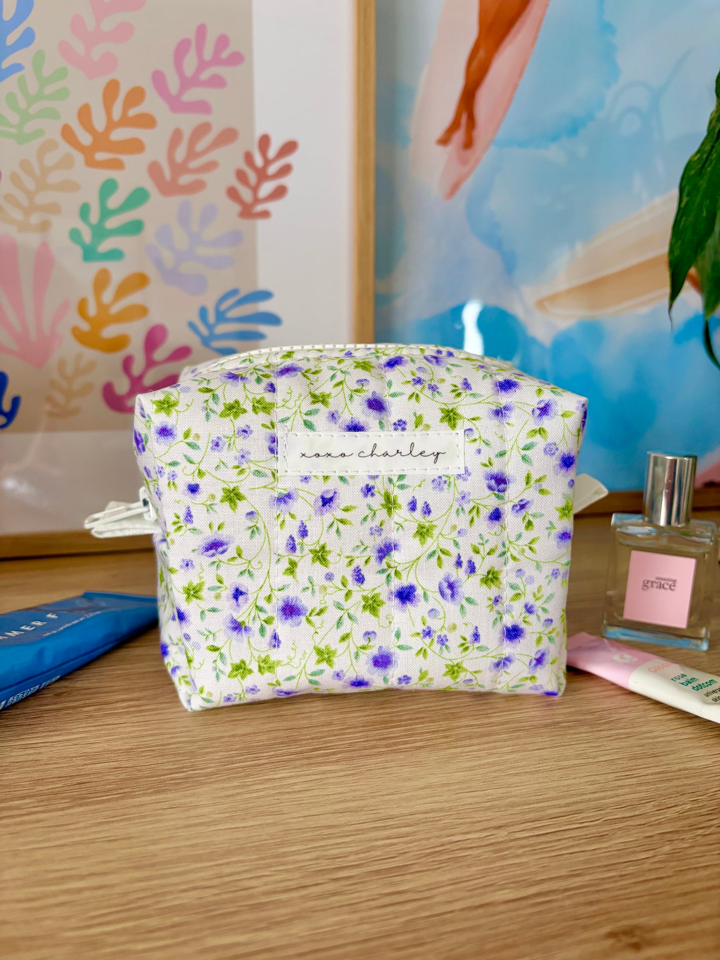 Purple Floral Mini Makeup Bag