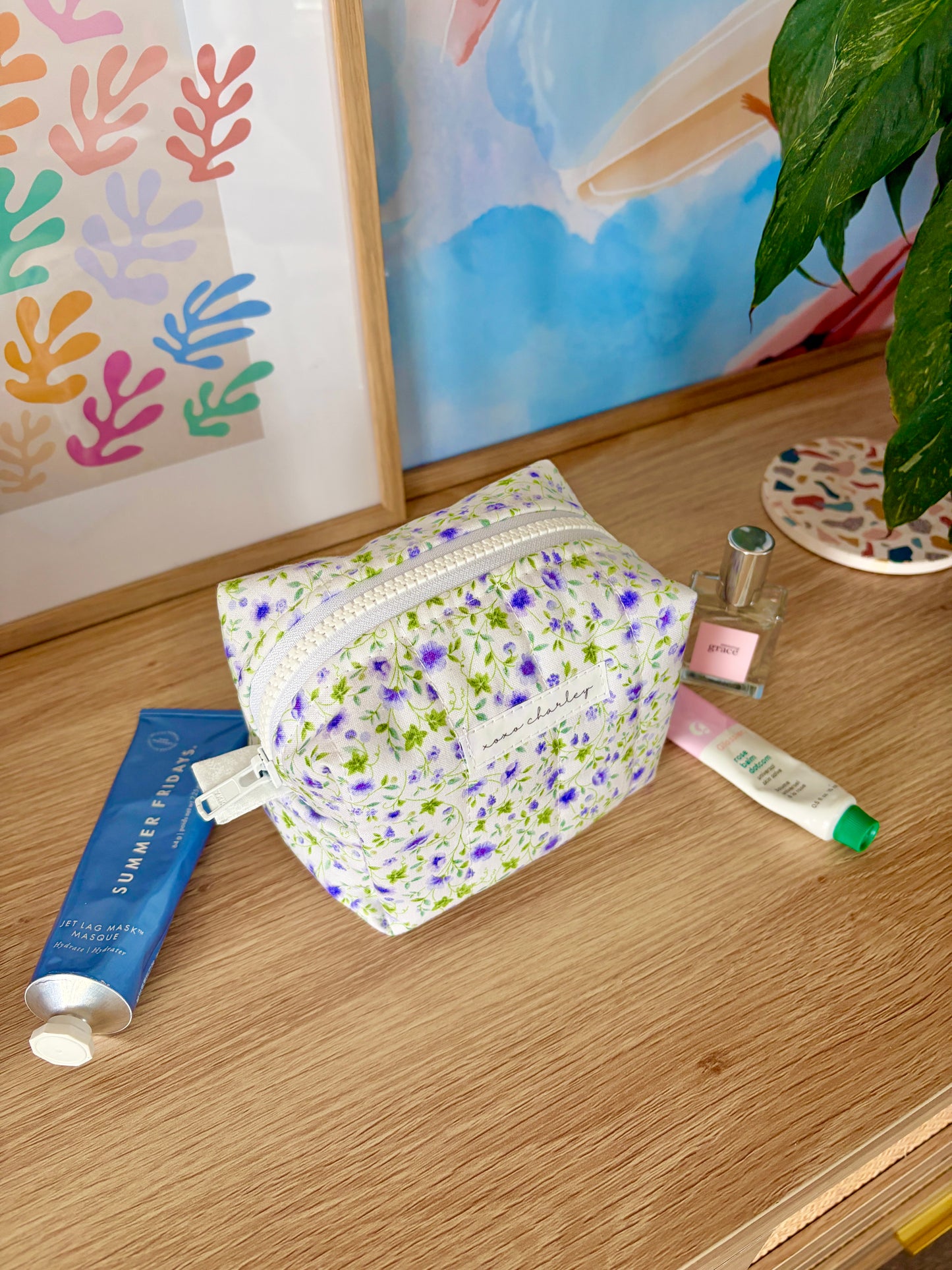 Purple Floral Mini Makeup Bag