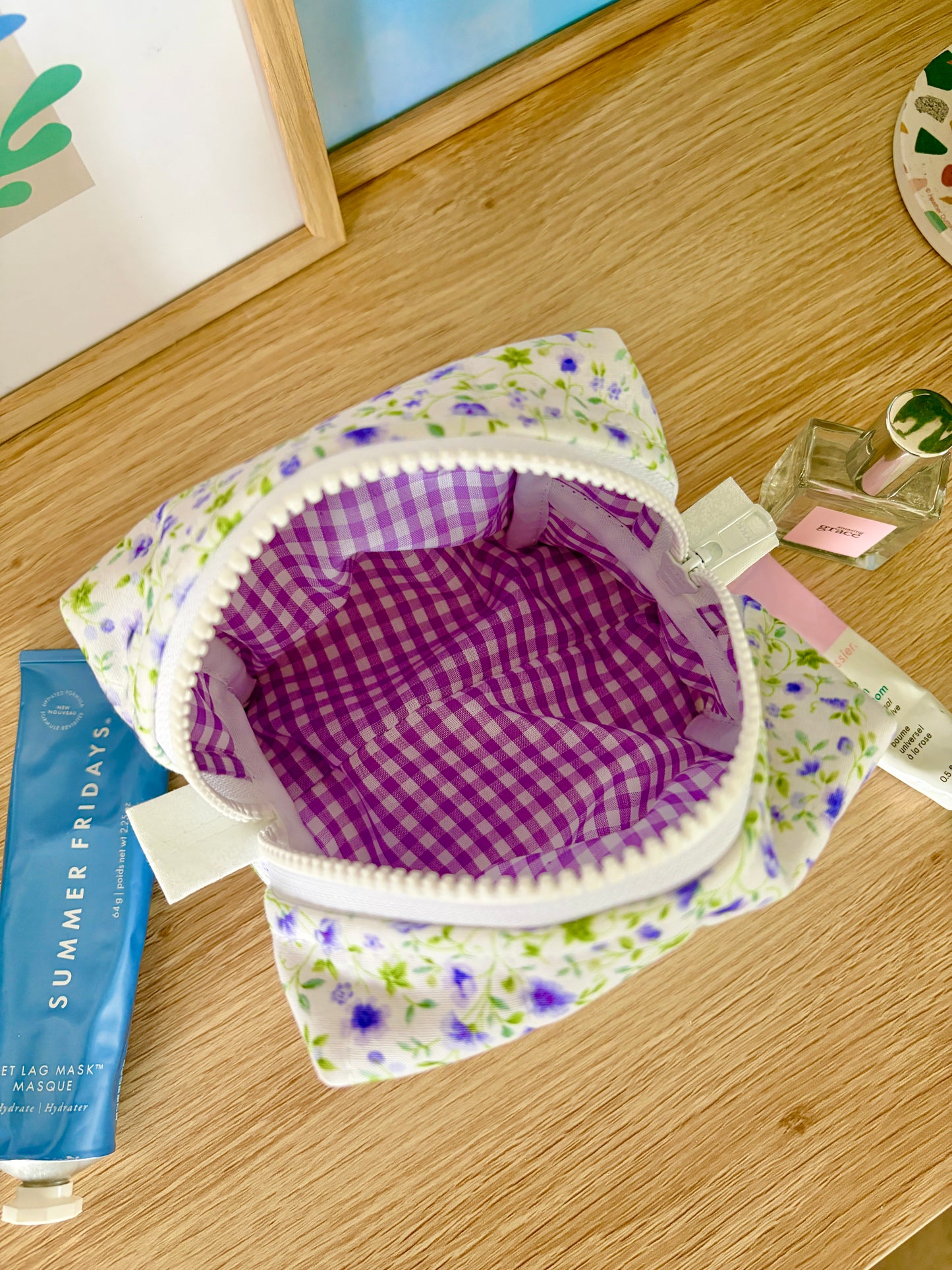 Purple Floral Mini Makeup Bag