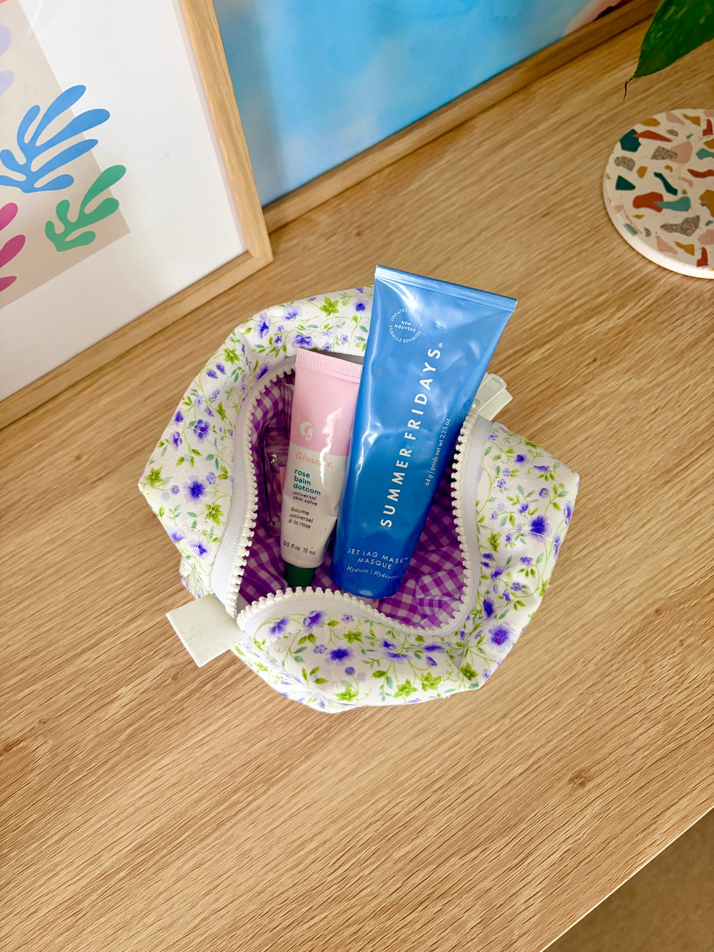 Purple Floral Mini Makeup Bag