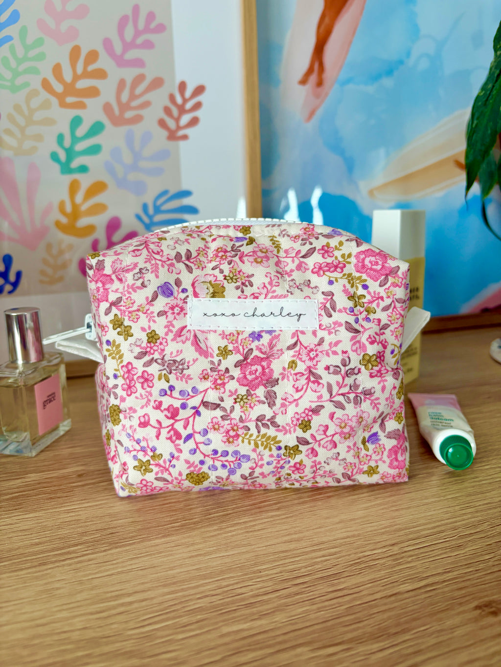 Ditsy Picnic Pink Mini Makeup Bag