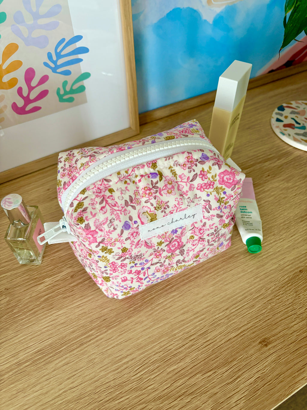 Ditsy Picnic Pink Mini Makeup Bag