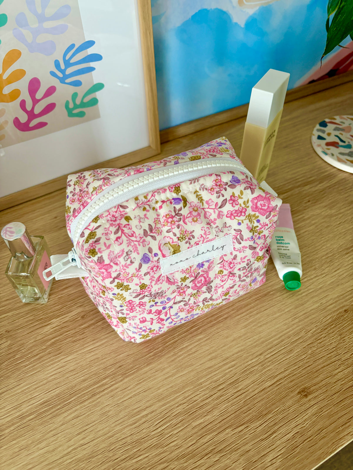 Ditsy Picnic Pink Mini Makeup Bag