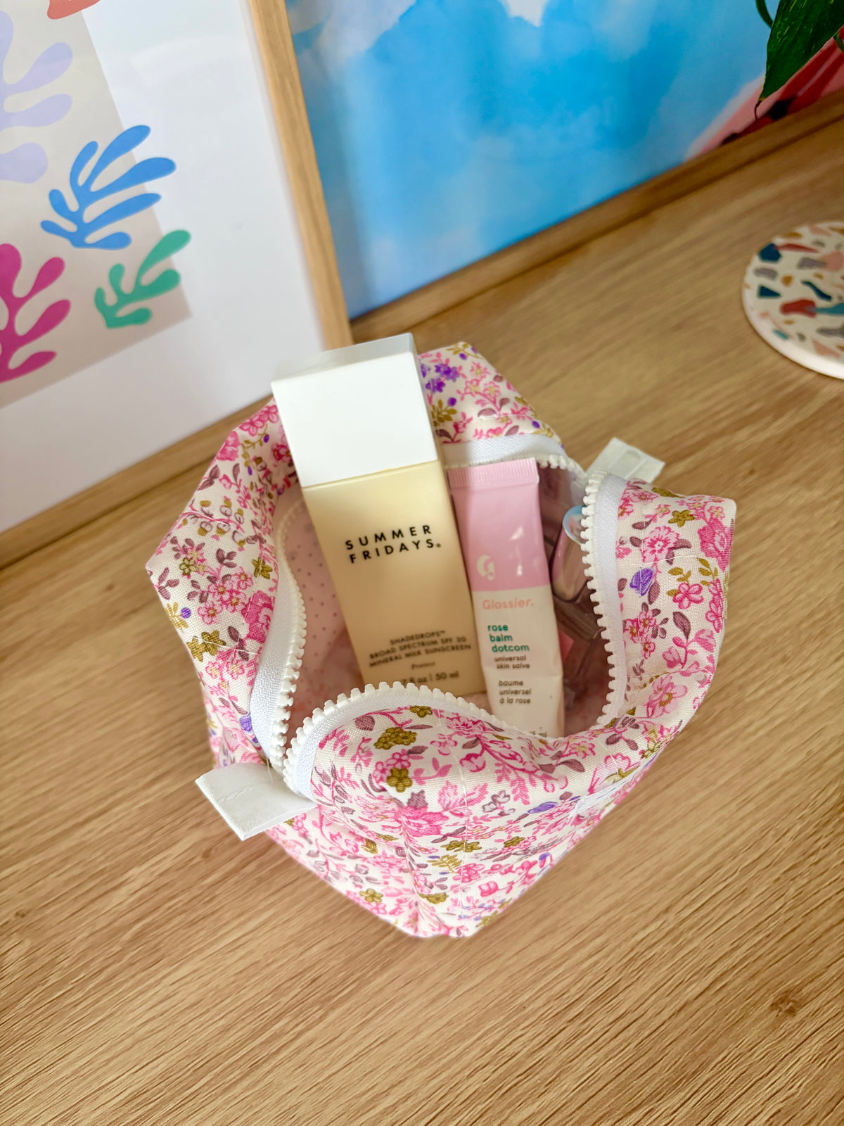Ditsy Picnic Pink Mini Makeup Bag