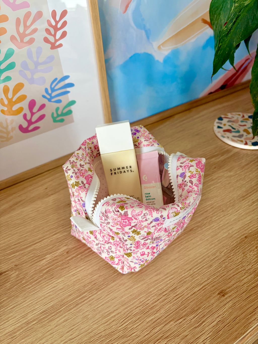 Ditsy Picnic Pink Mini Makeup Bag
