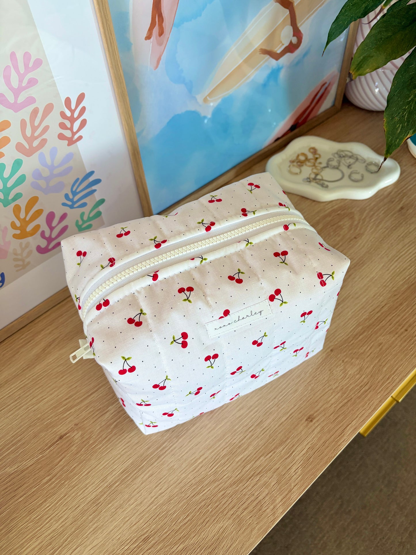 Cherry Red Large Makeup Bag
