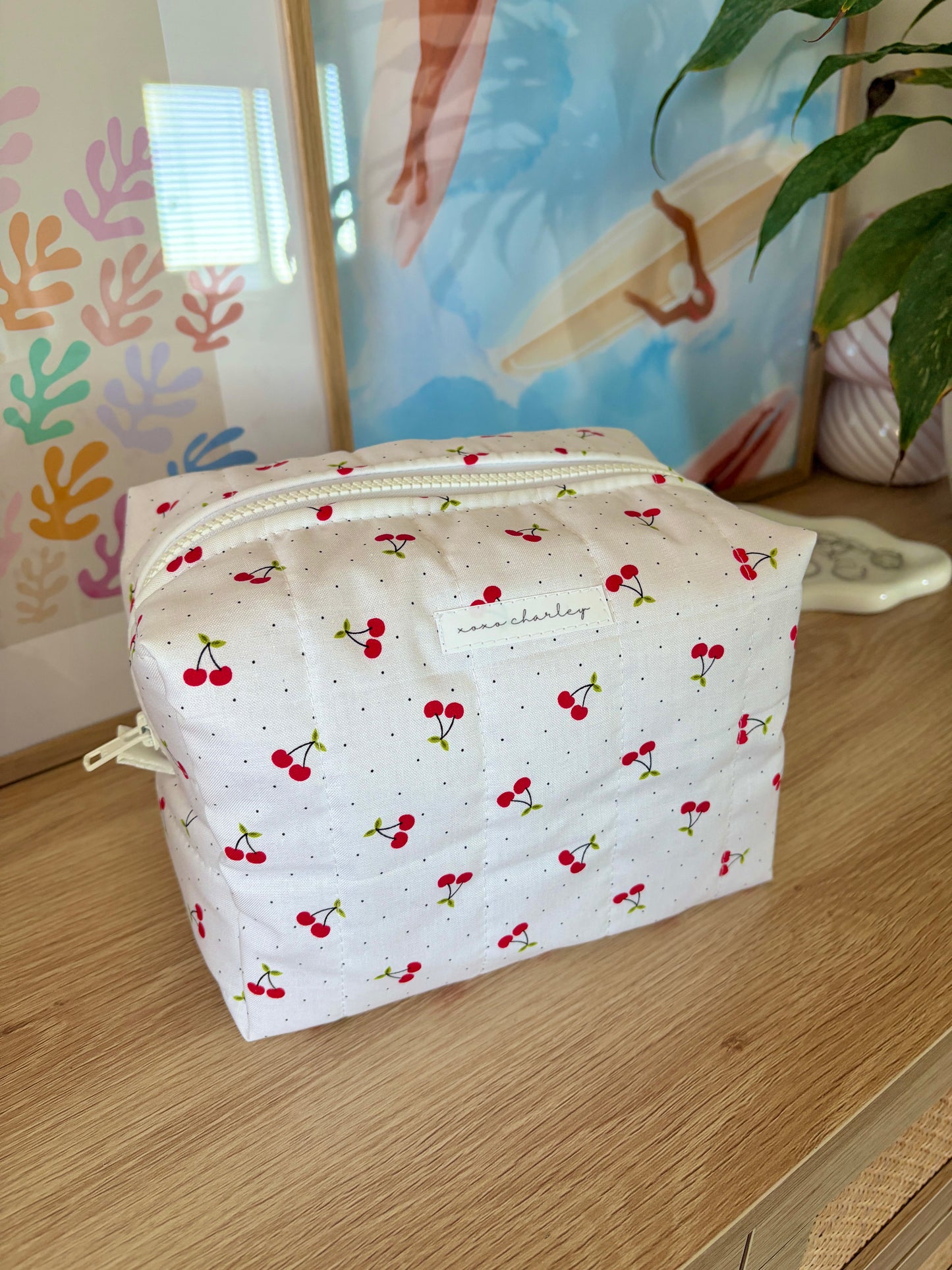 Cherry Red Large Makeup Bag